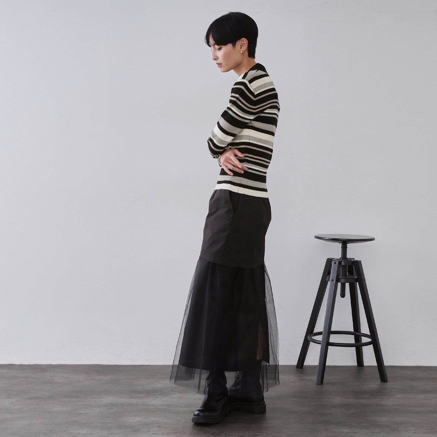 OPAQUE.CLIP「マルチボーダーポロニット【洗濯機OK】」|ニット・セーター|