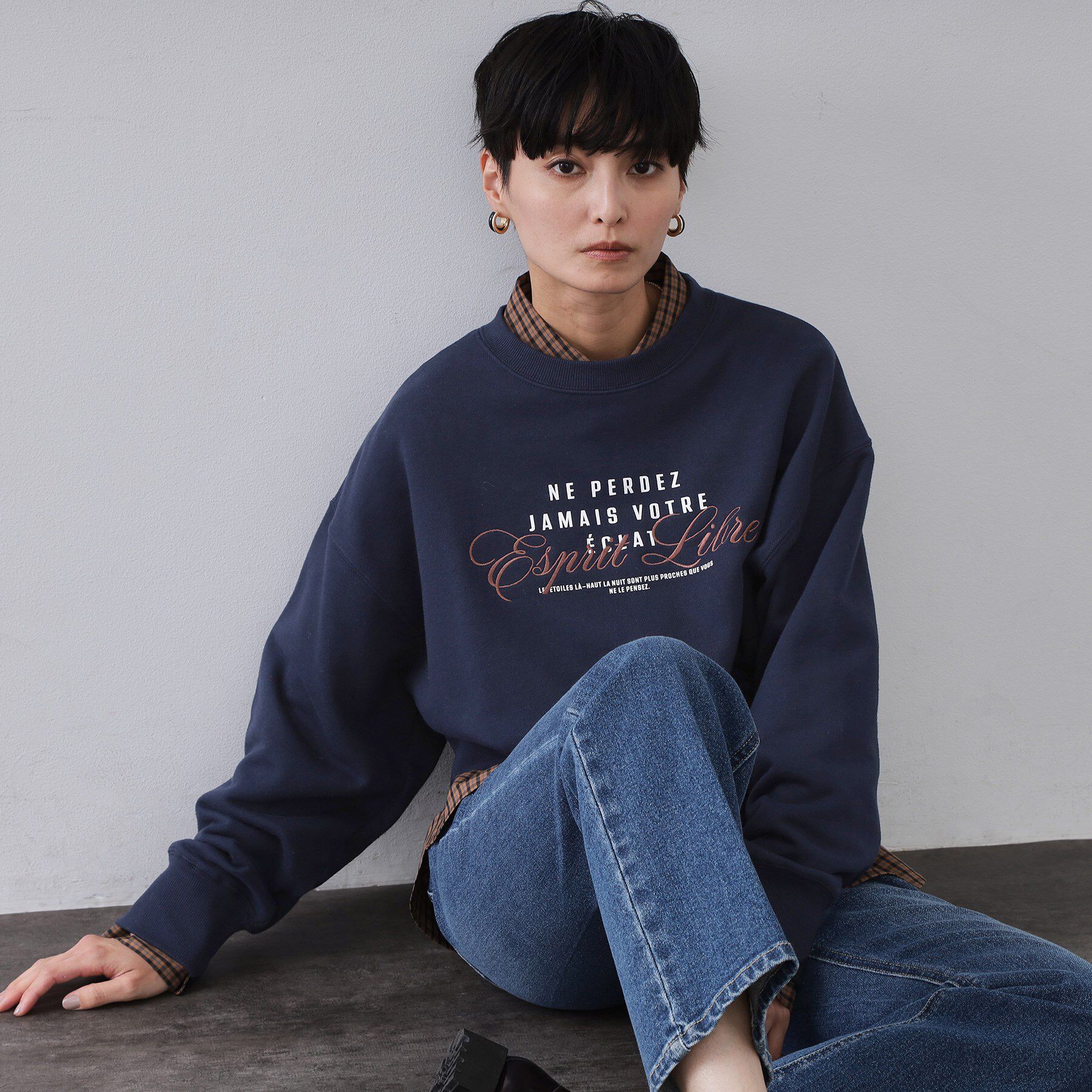 OPAQUE.CLIP「裏毛プリント刺繍ロゴ【洗濯機OK】」|パーカー|ネイビー(094)