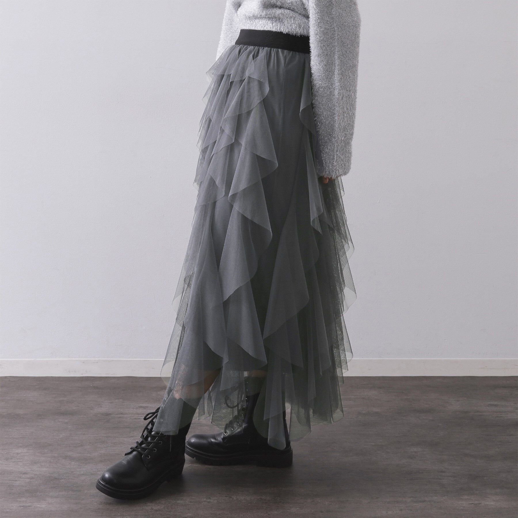 OPAQUE.CLIP「ラッフルチュールイージースカート【洗濯機OK】」|スカート|