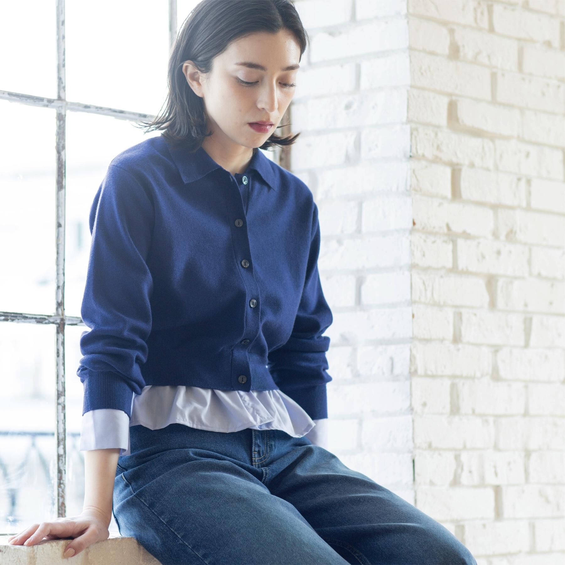 OPAQUE.CLIP「ポロ衿シャツドッキングニット【洗濯機OK】」|カーディガン|