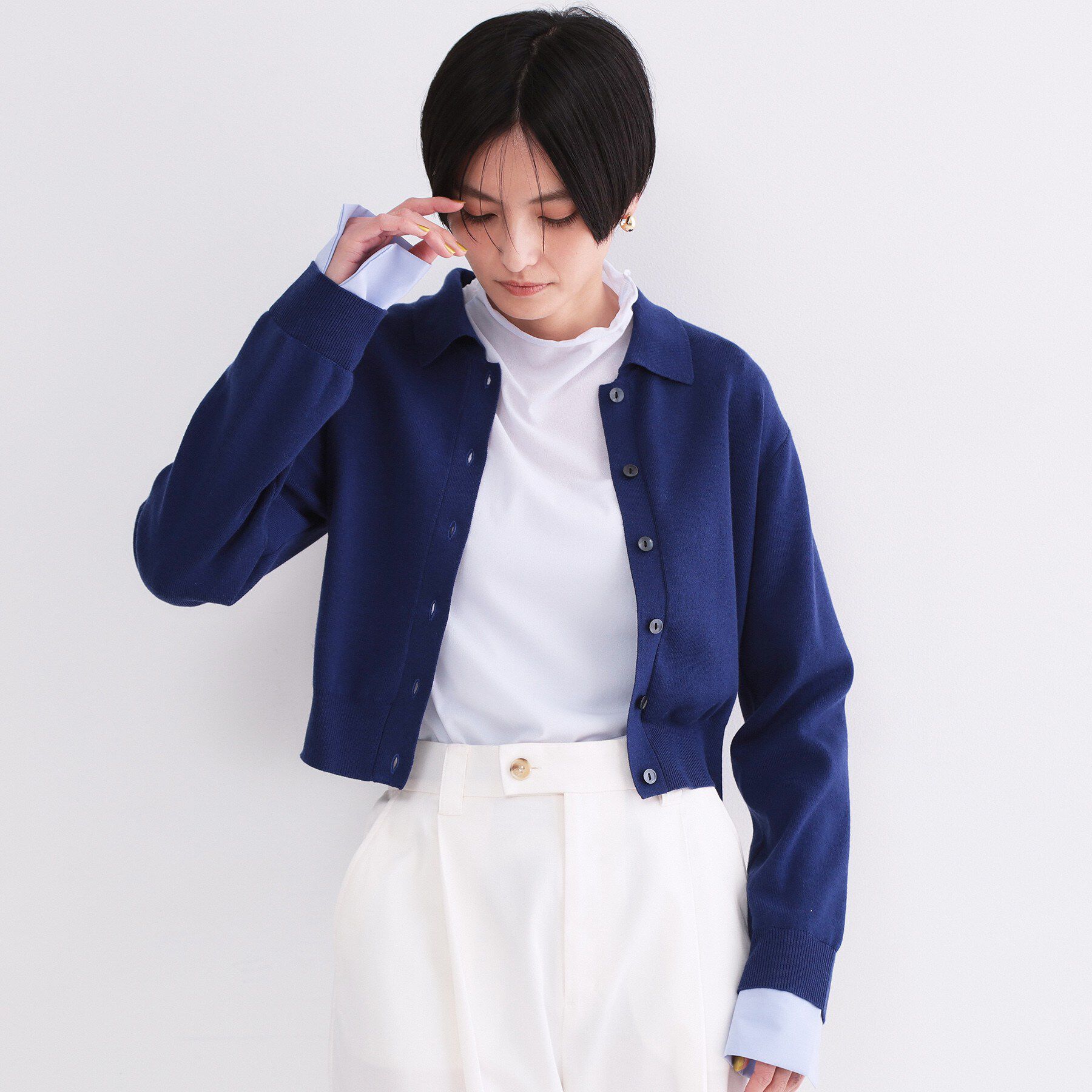 OPAQUE.CLIP「ポロ衿シャツドッキングニット【洗濯機OK】」|カーディガン|