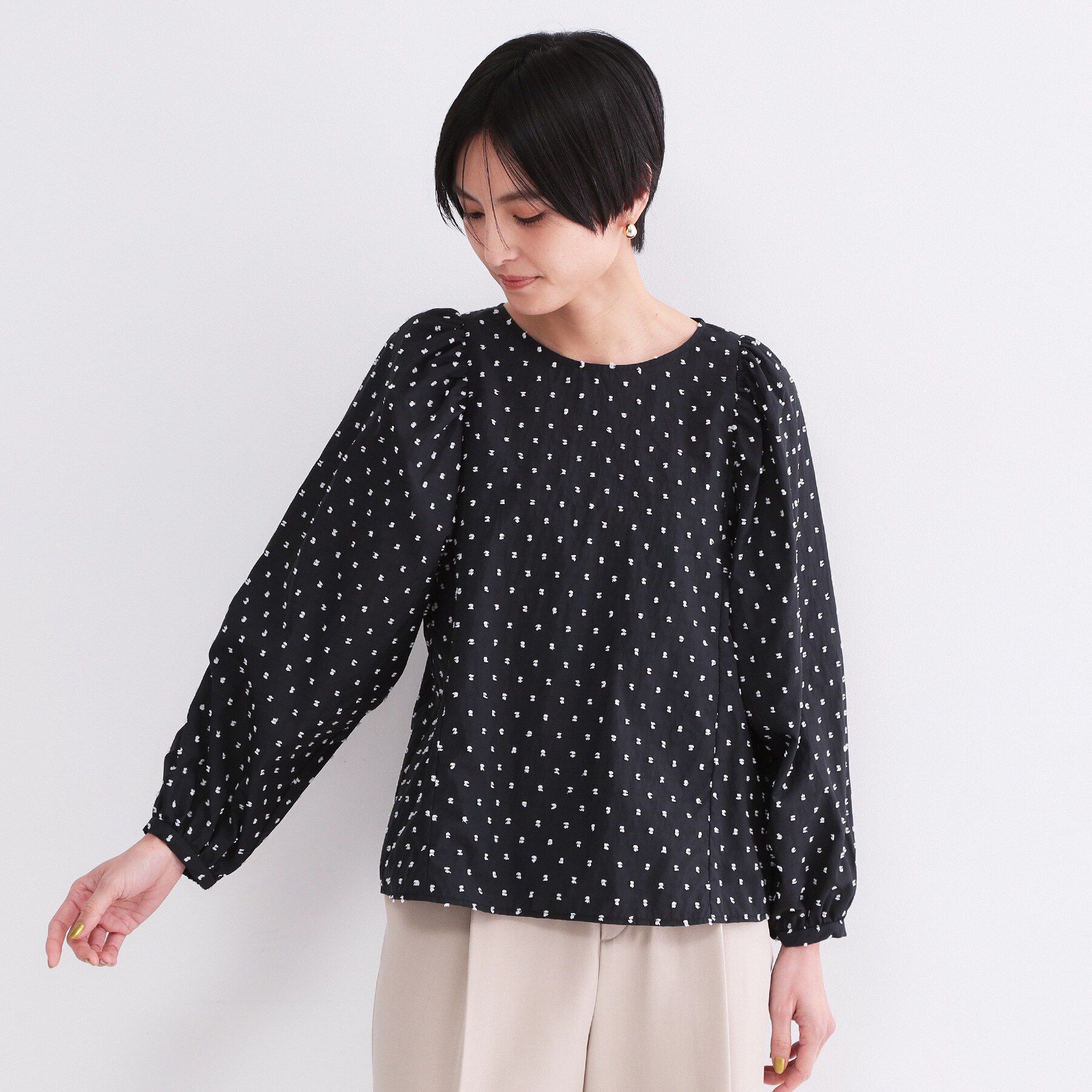 OPAQUE.CLIP「ドビードットパフスリーブブラウス【洗濯機OK】」|シャツ・ブラウス|