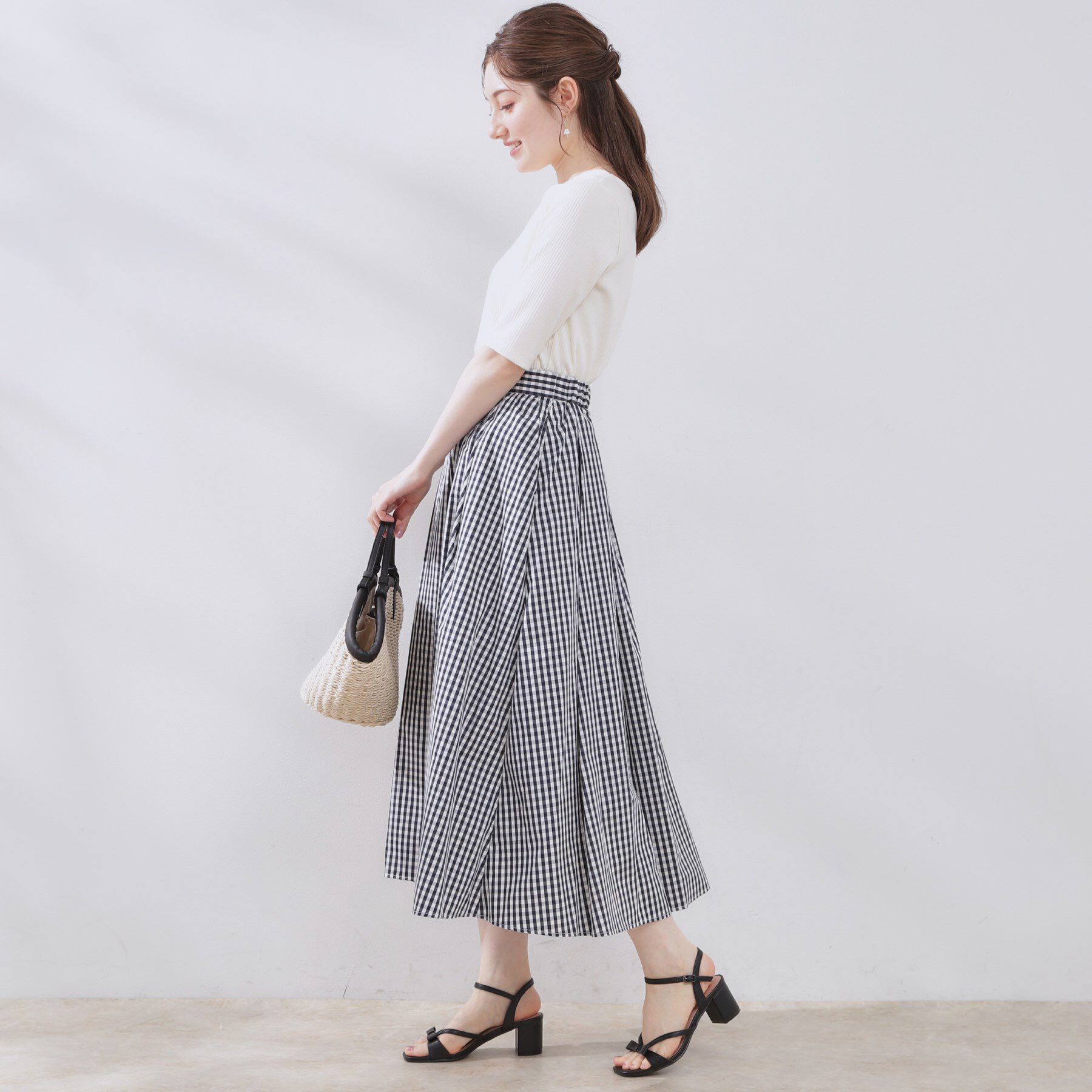 Couture broach「【大人可愛い・ゴム仕様】ギンガムチェック　タック＆ギャザースカート」|スカート|