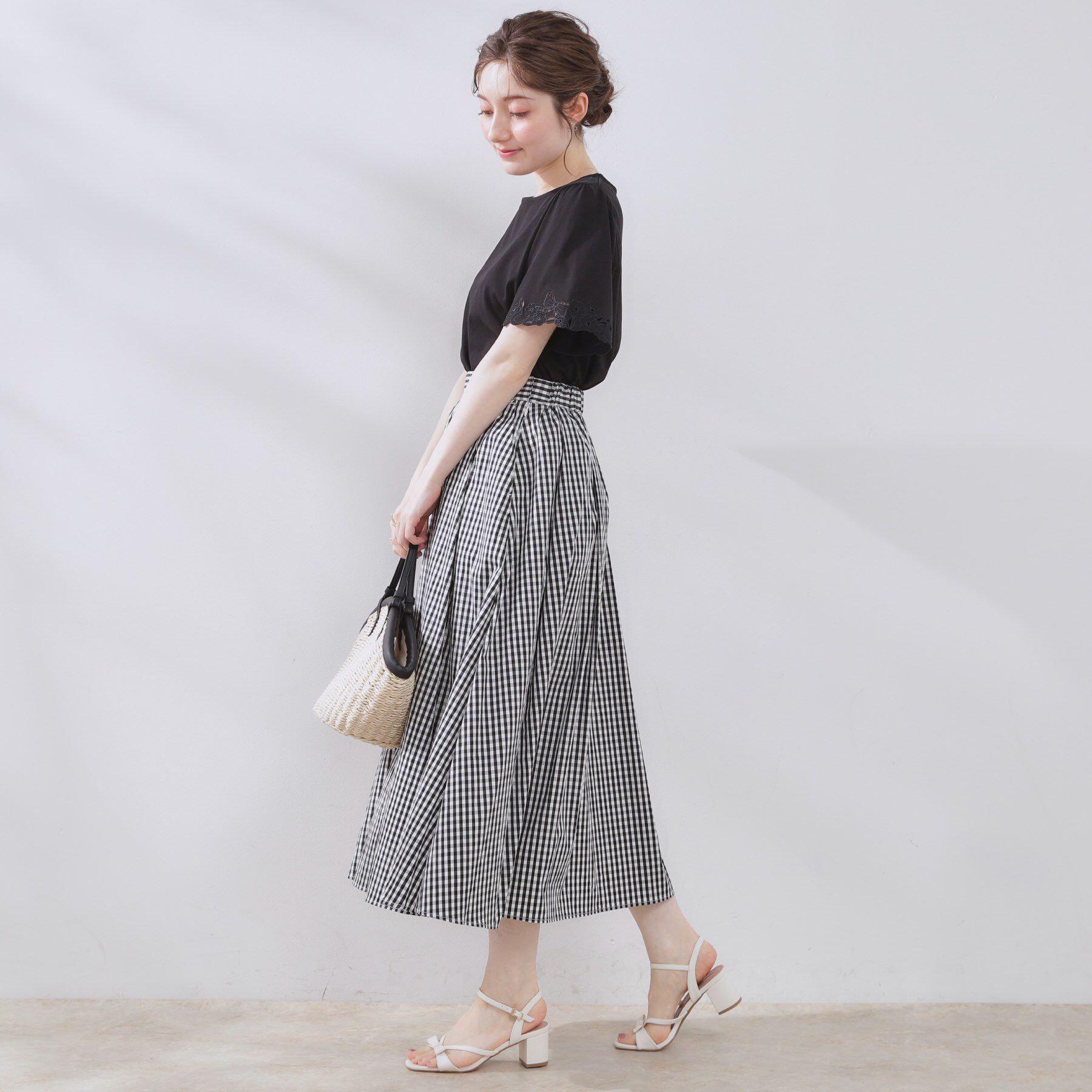Couture broach「【大人可愛い・ゴム仕様】ギンガムチェック　タック＆ギャザースカート」|スカート|