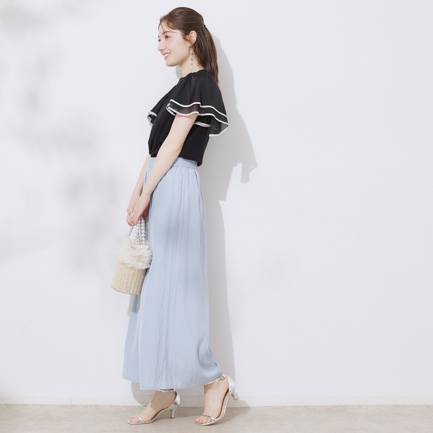 Couture broach「【マシンウォッシャブル・UVケア・接触冷感・二の腕カバー】配色フレアドッキングカットソー」|Tシャツ・カットソー|