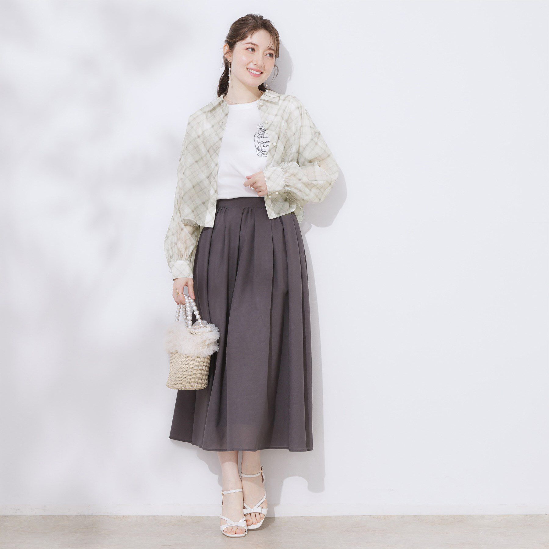 Couture broach「【洗える・秋まで使える】パール調ボタンシアーシャツ」|シャツ・ブラウス|