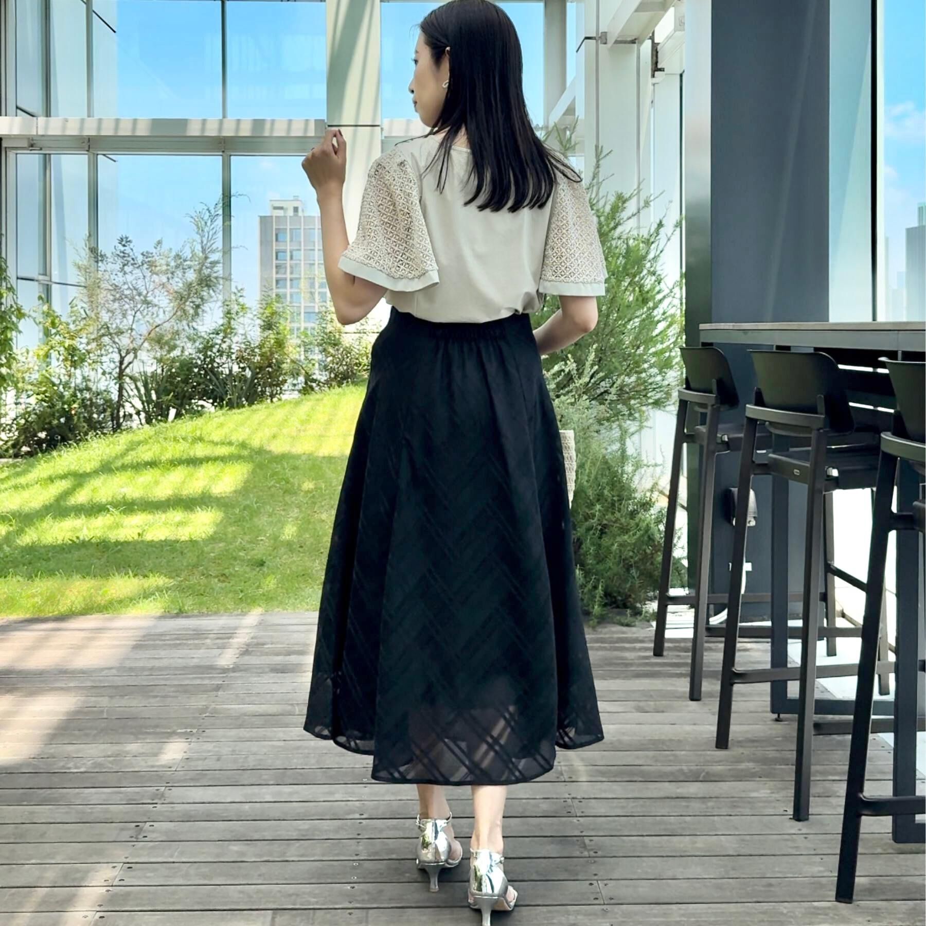 Couture broach「【美シルエット・通勤】シアーチェックオーガンジースカート」|スカート|