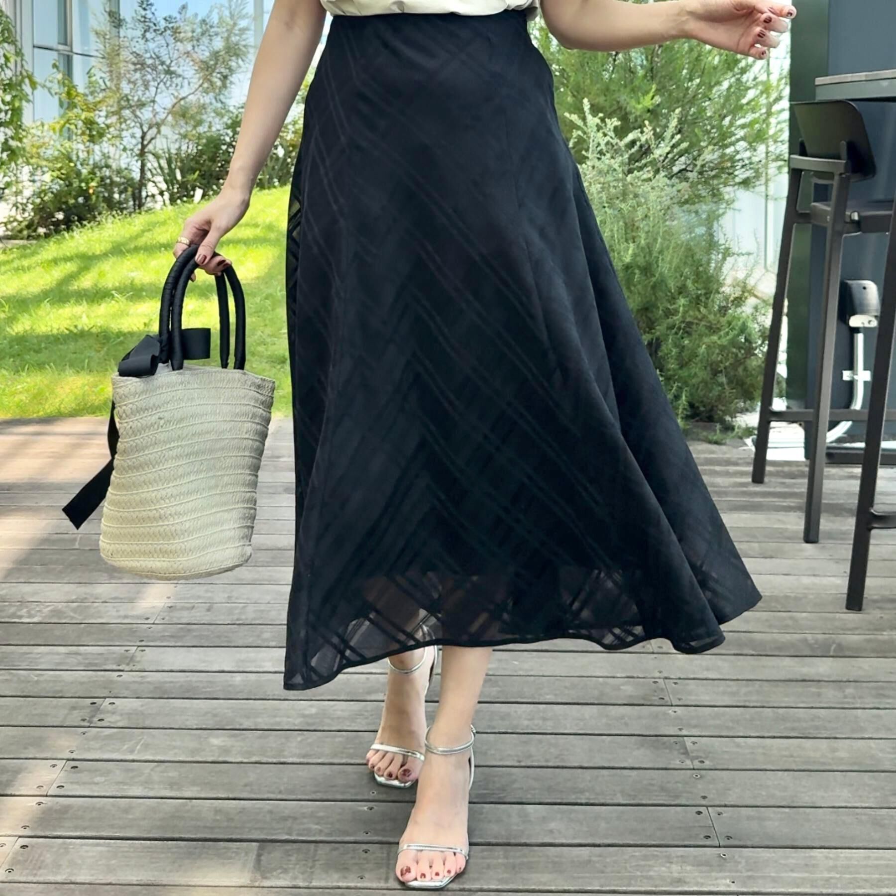 Couture broach「【美シルエット・通勤】シアーチェックオーガンジースカート」|スカート|