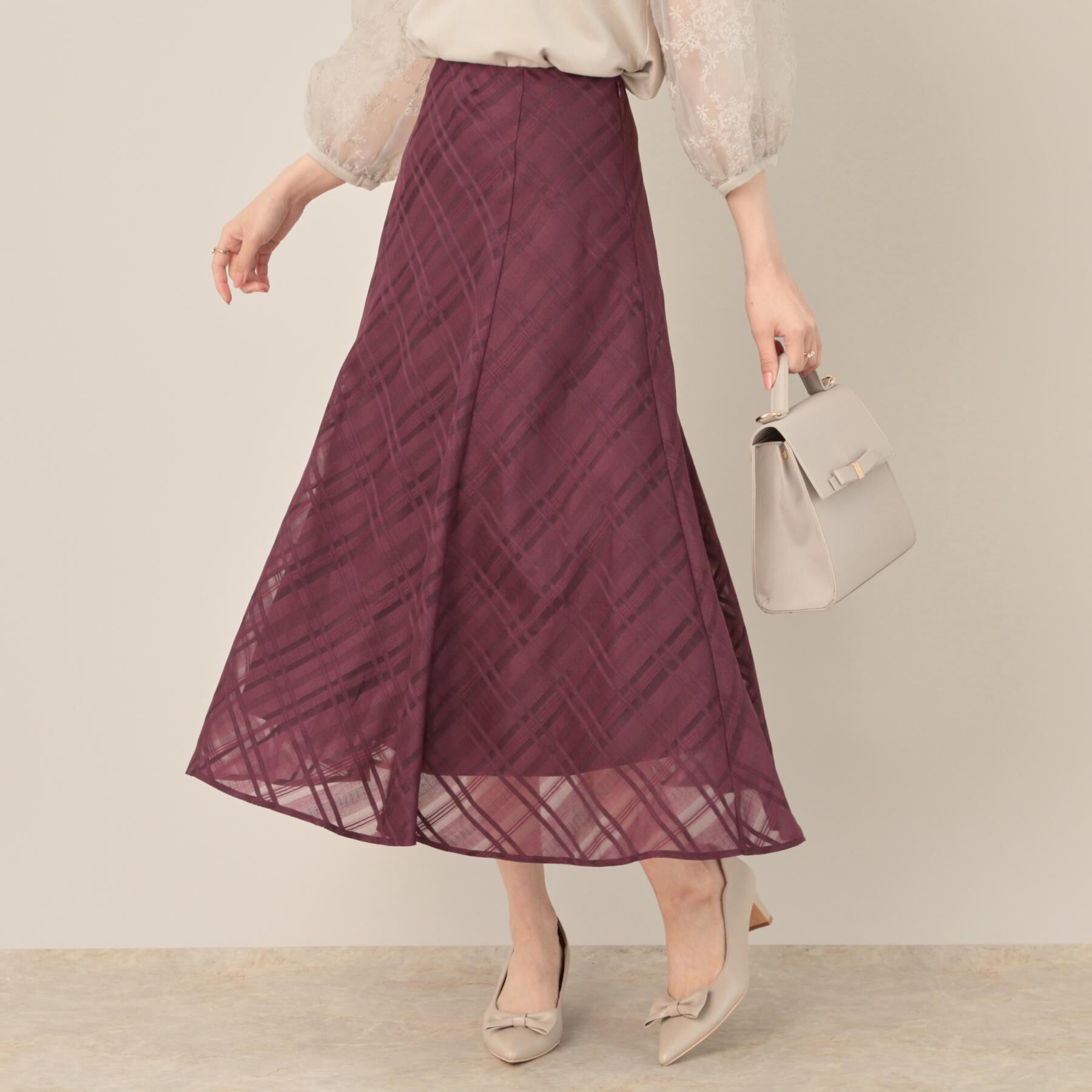 Couture broach「【美シルエット・通勤】シアーチェックオーガンジースカート」|スカート|
