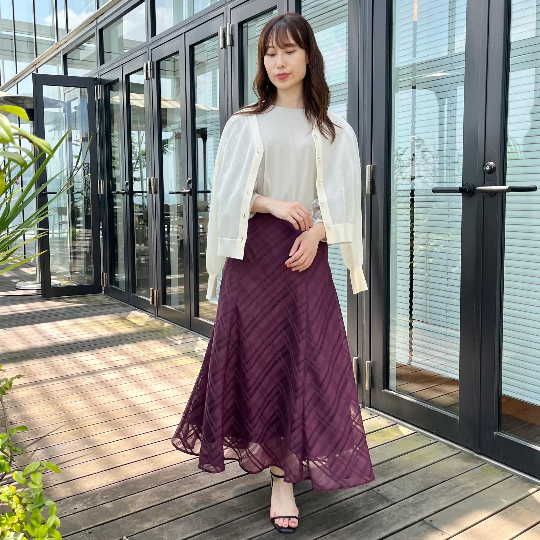 Couture broach「【美シルエット・通勤】シアーチェックオーガンジースカート」|スカート|