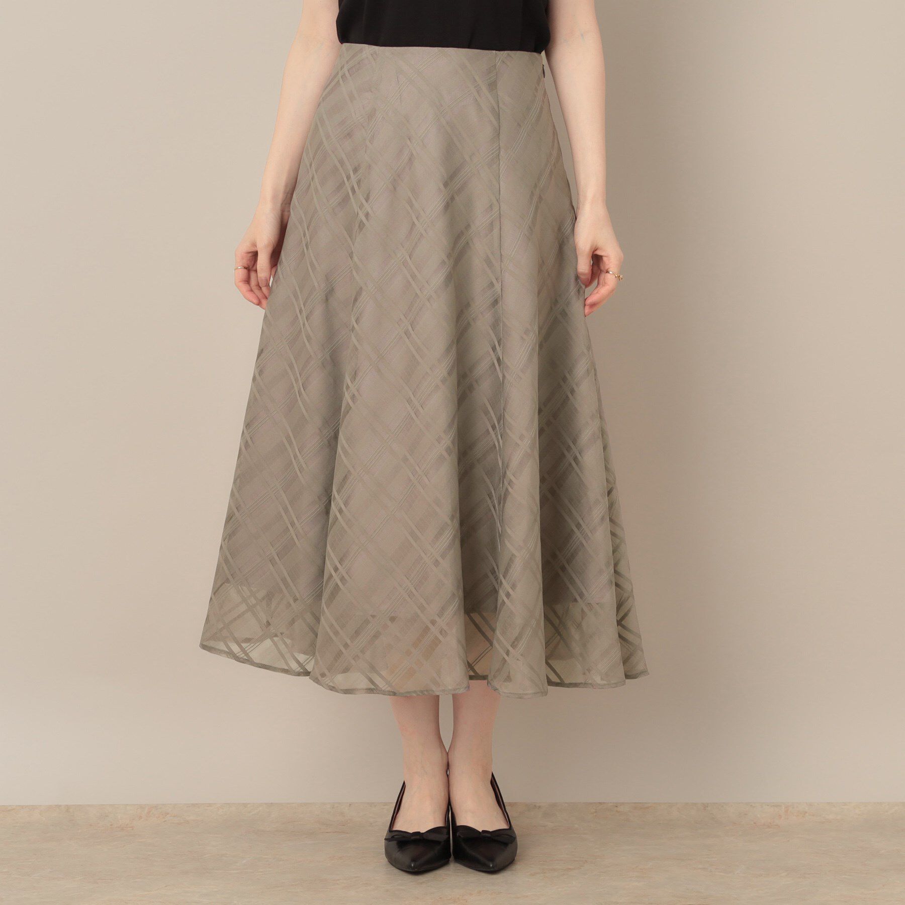 Couture broach「【美シルエット・通勤】シアーチェックオーガンジースカート」|スカート|