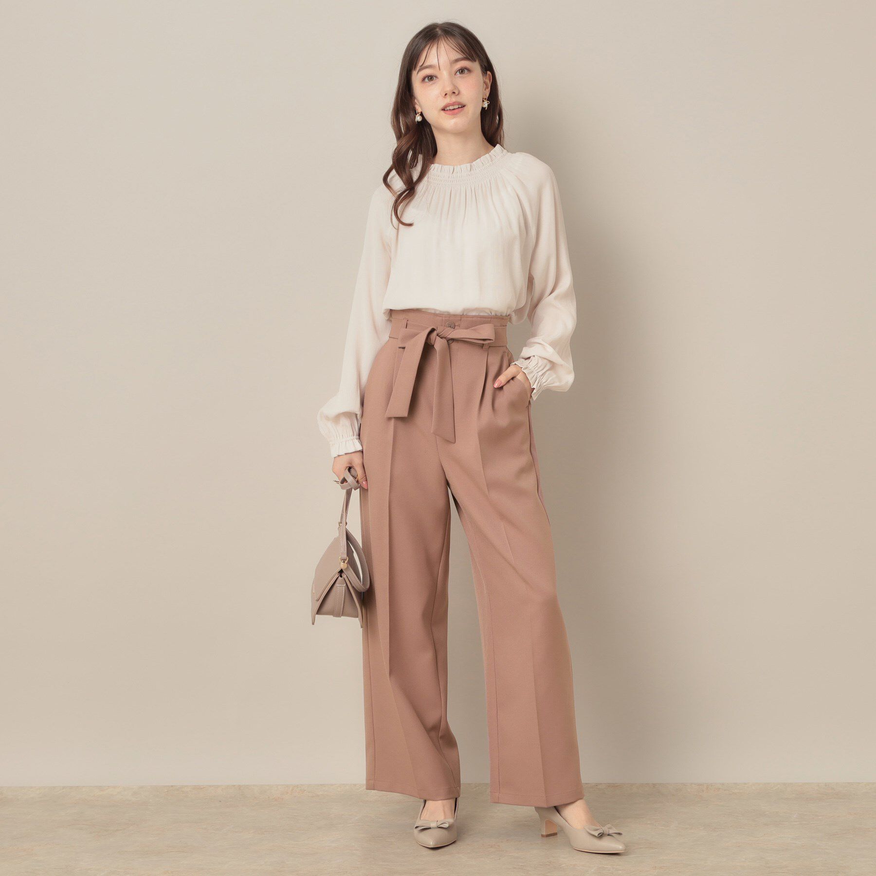Couture broach「【帯電防止・通勤】ウエストリボン サスペンダー付きワイドパンツ」|その他|