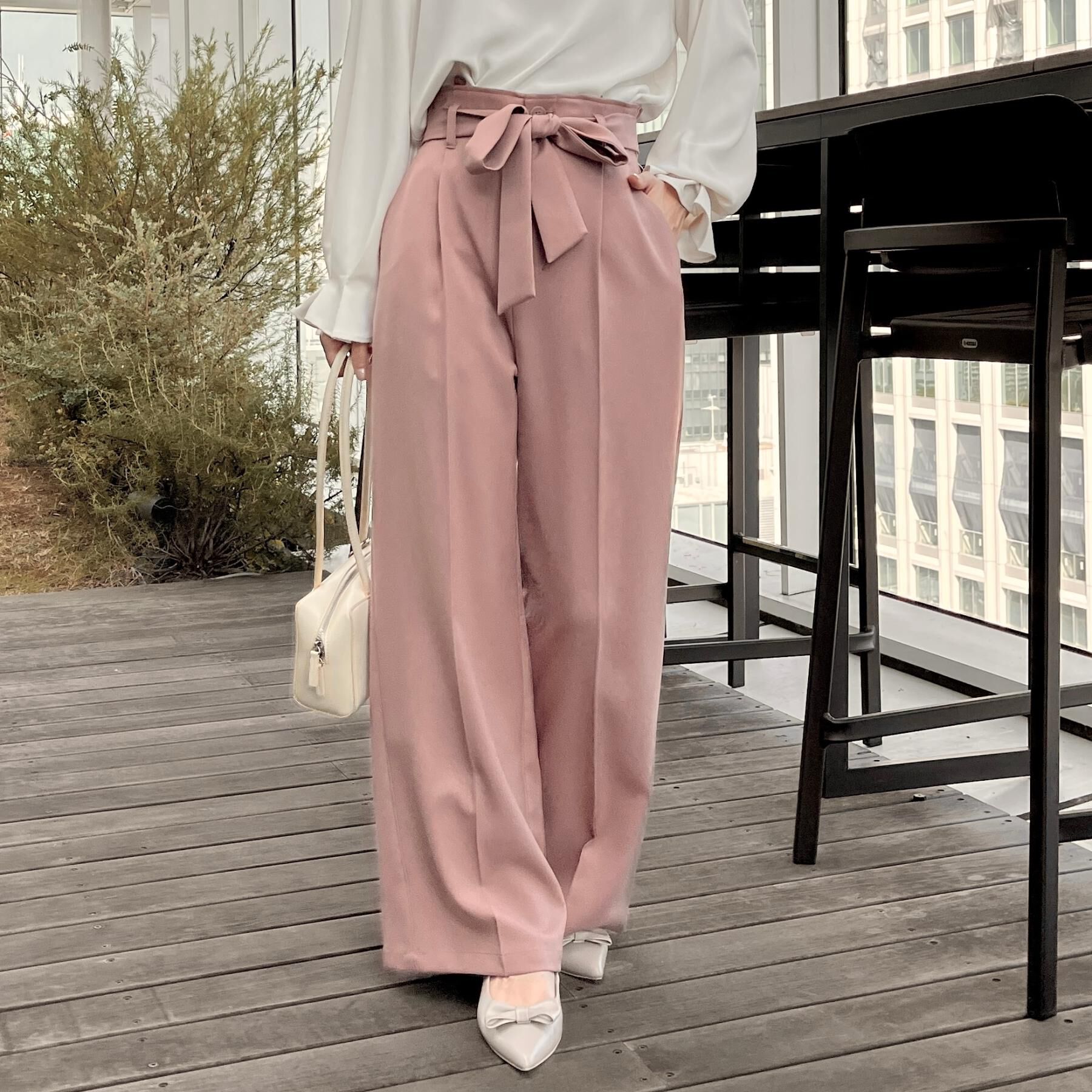 Couture broach「【帯電防止・通勤】ウエストリボン サスペンダー付きワイドパンツ」|その他|