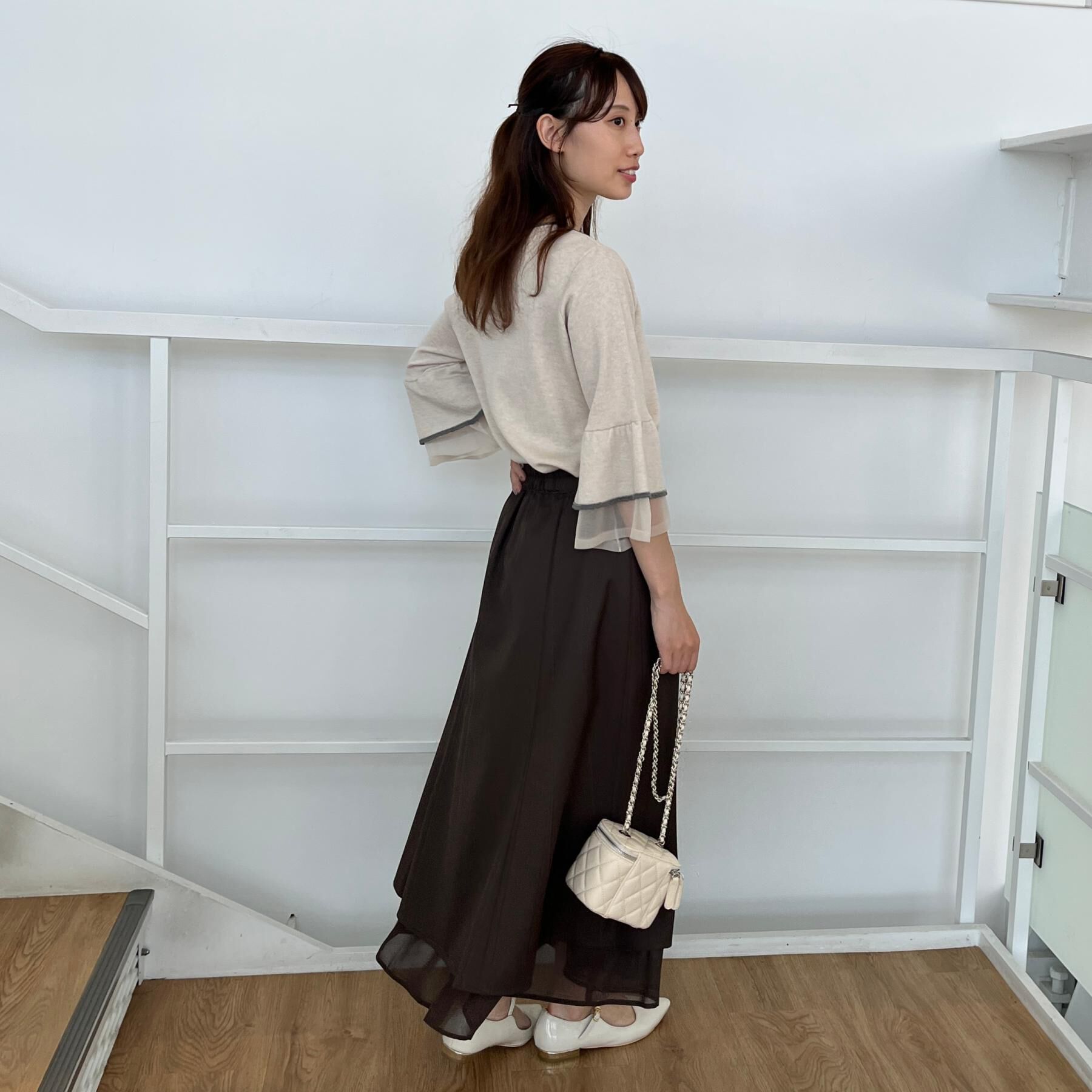 Couture broach「【フェミニン・着映え・通勤】シアーフレアー袖ニットトップス」|ニット・セーター|