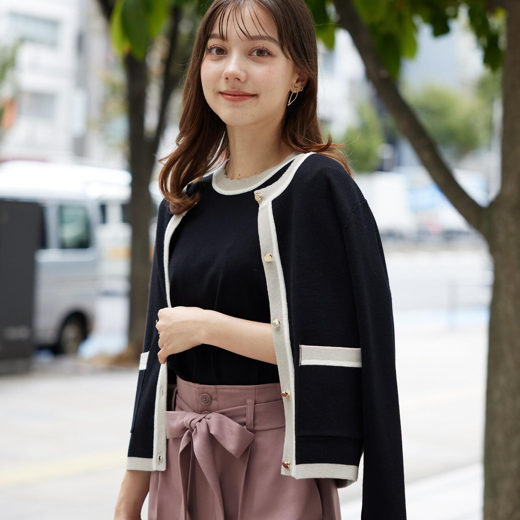 Couture broach「【高見え・通勤・大人可愛い】配色総針スカラカーディガン」|カーディガン|