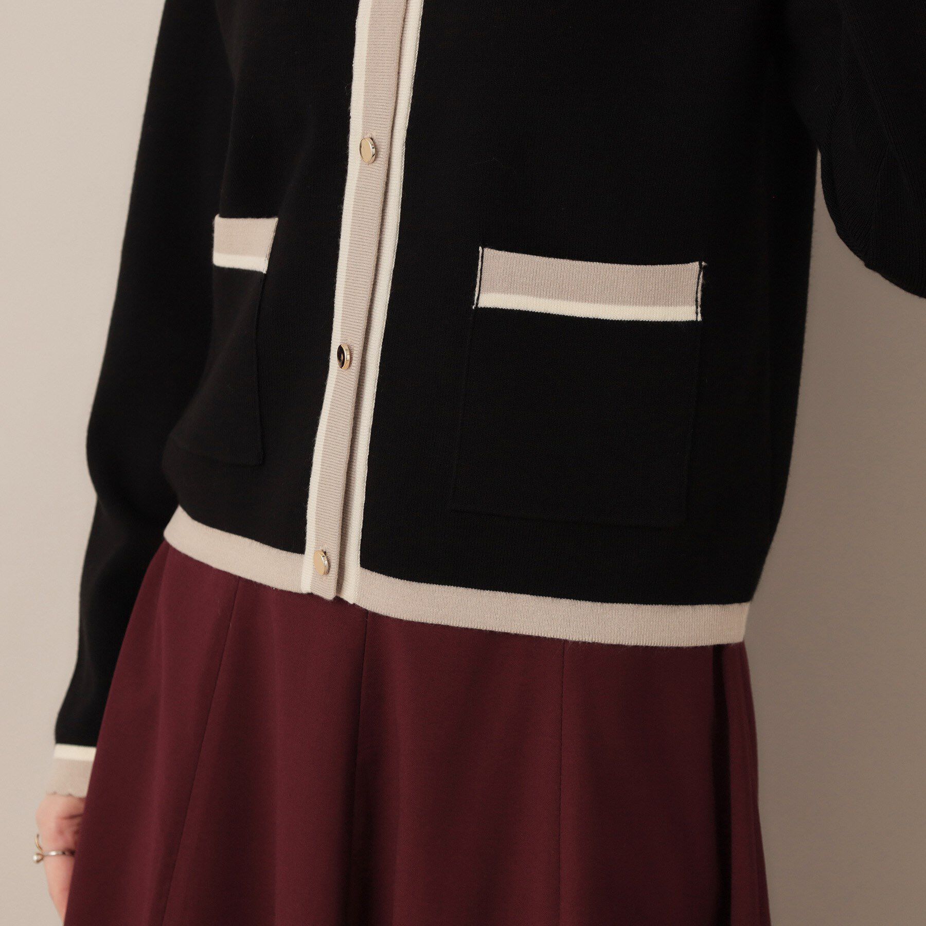 Couture broach「【高見え・通勤・大人可愛い】配色総針スカラカーディガン」|カーディガン|