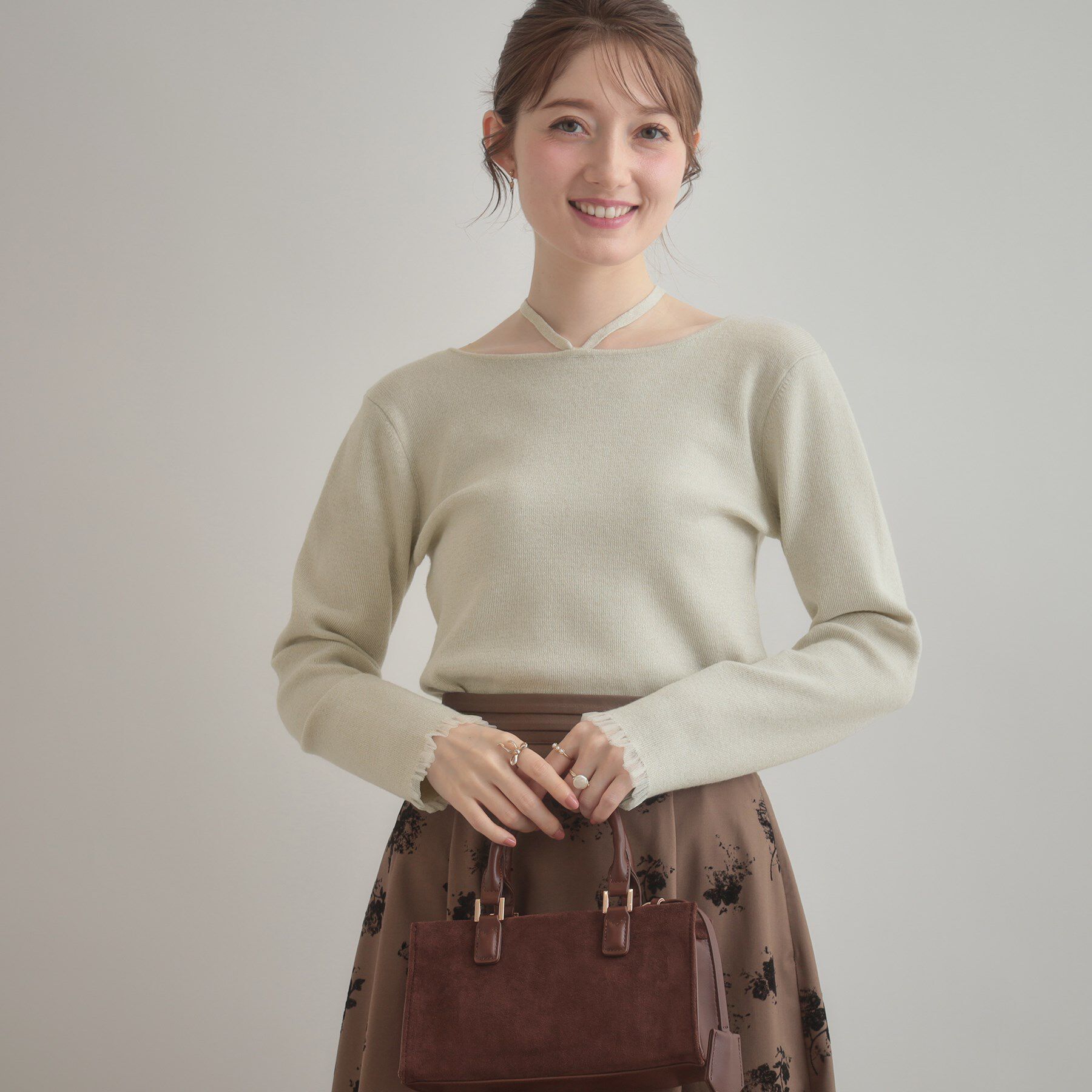 Couture broach「【大人可愛い・リボン取り外し可】前後2WAYラメリブ シアープチフリルニット」|ニット・セーター|