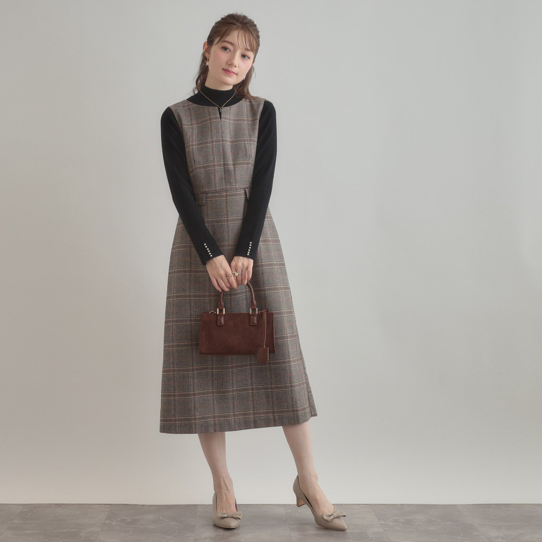 Couture broach「【美シルエット・大人可愛い・通勤】TRチェックジャンスカ」|ワンピース|