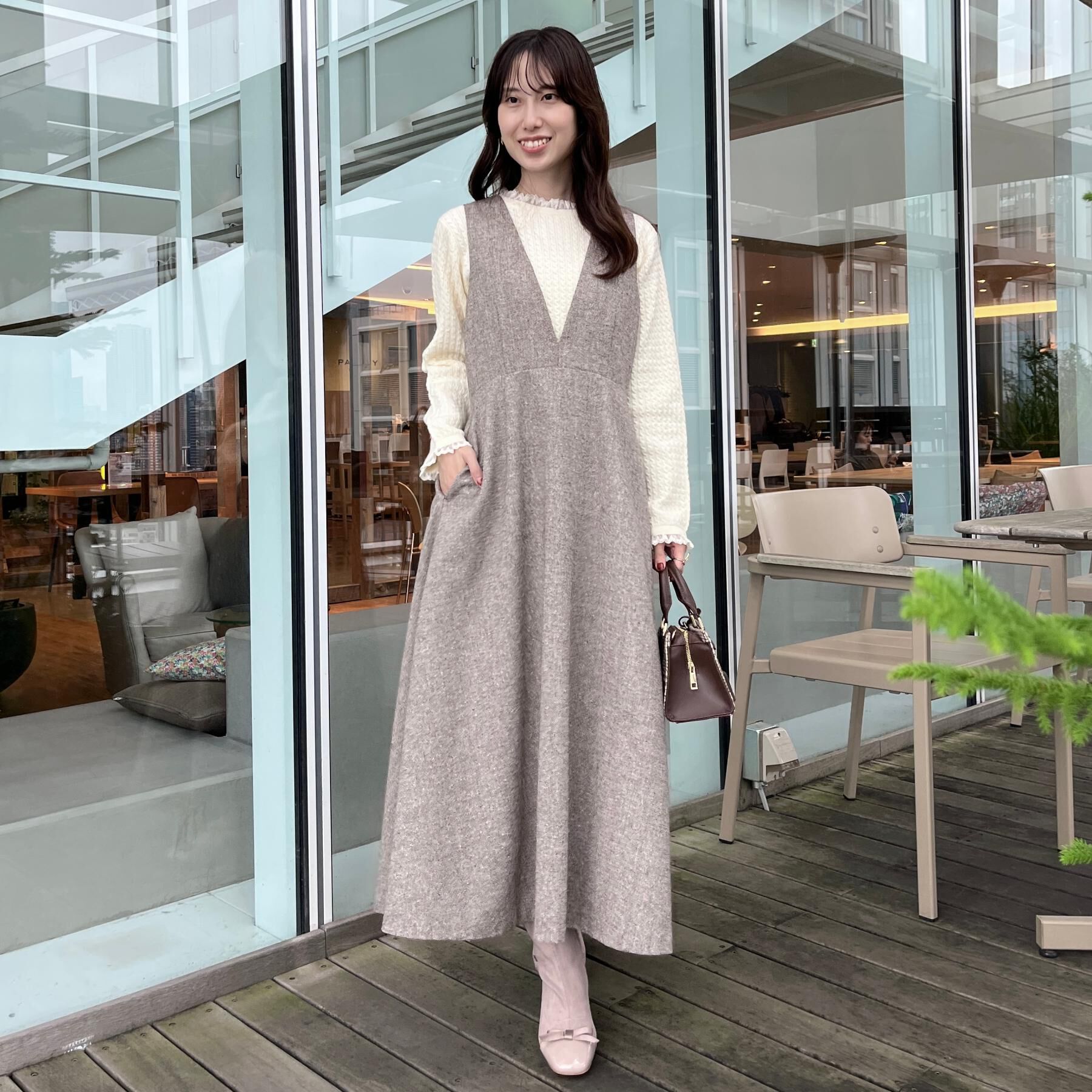 Couture broach「【通勤・大人上品】ラメツイード ジャンパースカート」|ワンピース|