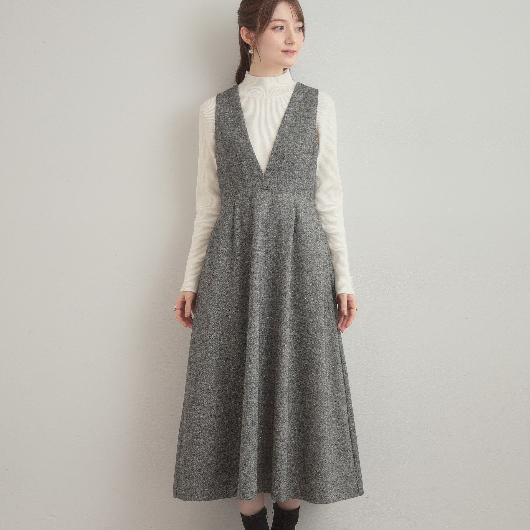 Couture broach「【通勤・大人上品】ラメツイード ジャンパースカート」|ワンピース|