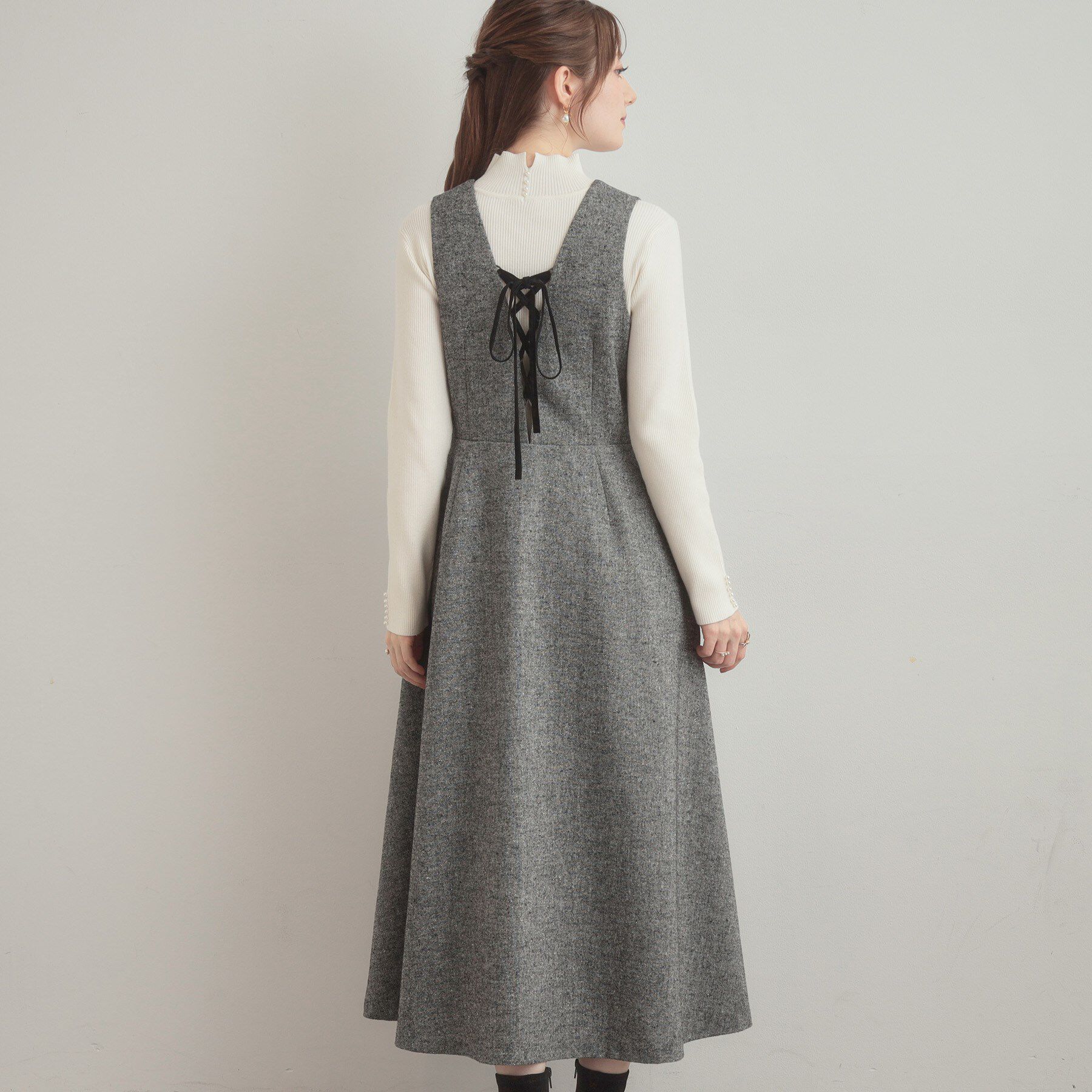 Couture broach「【通勤・大人上品】ラメツイード ジャンパースカート」|ワンピース|