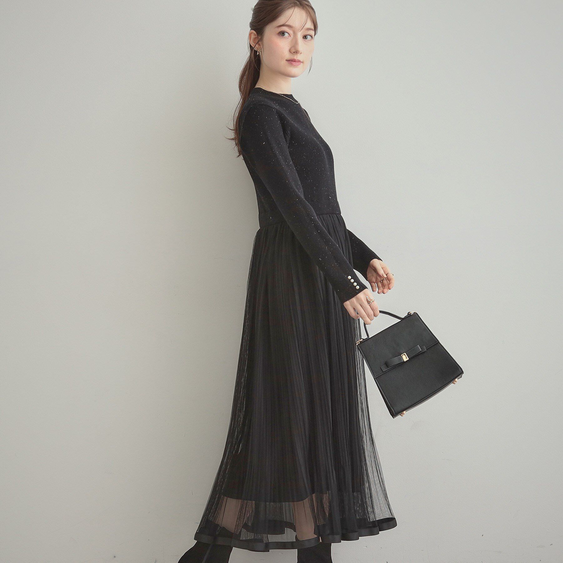 Couture broach「【S-LL/キラキラリブニット】チュールドッキング ワンピース」|ワンピース|