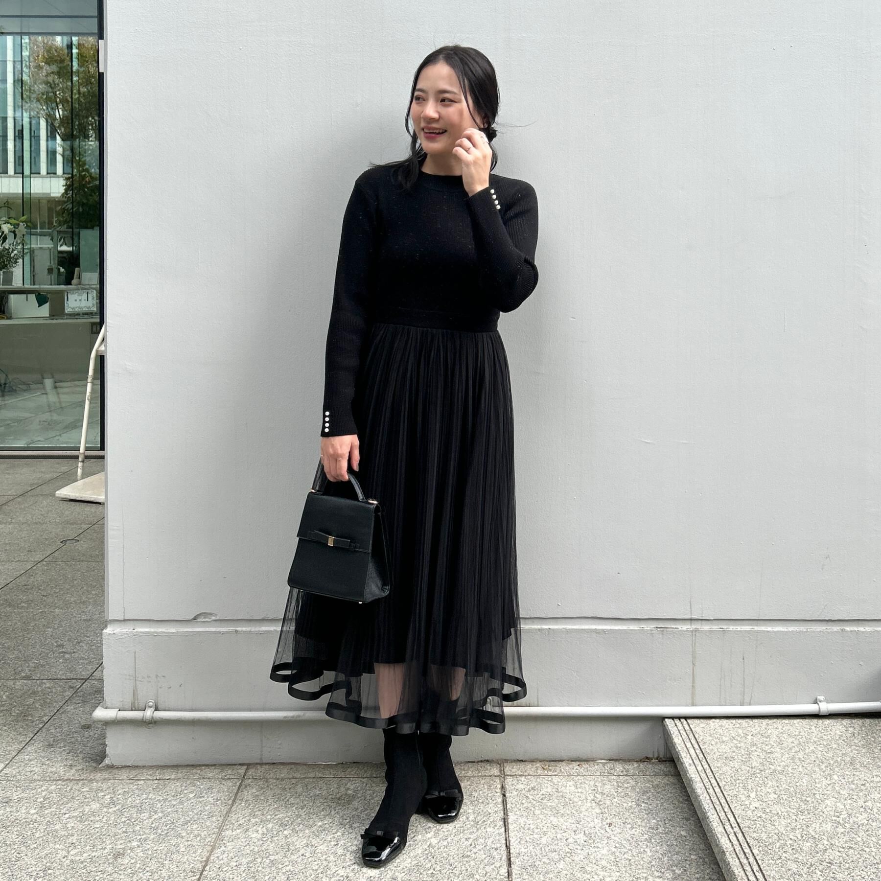 Couture broach「【S-LL/キラキラリブニット】チュールドッキング ワンピース」|ワンピース|