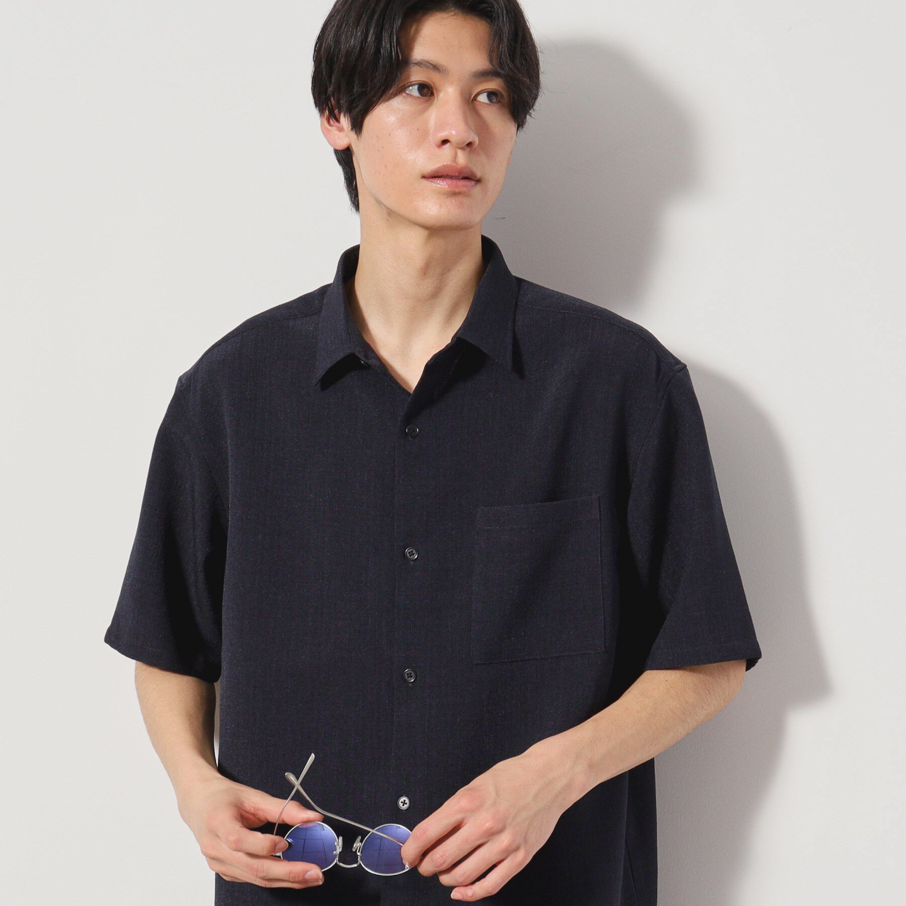 THE SHOP TK「リネンライク半袖シャツ セットアップ可」|シャツ・ブラウス|ネイビー(094)