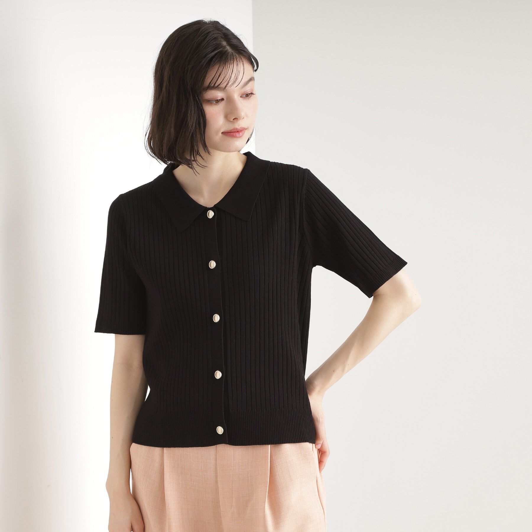 THE SHOP TK「リブニットポロシャツ【洗濯機OK】」|ニット・セーター|ブラック(019)