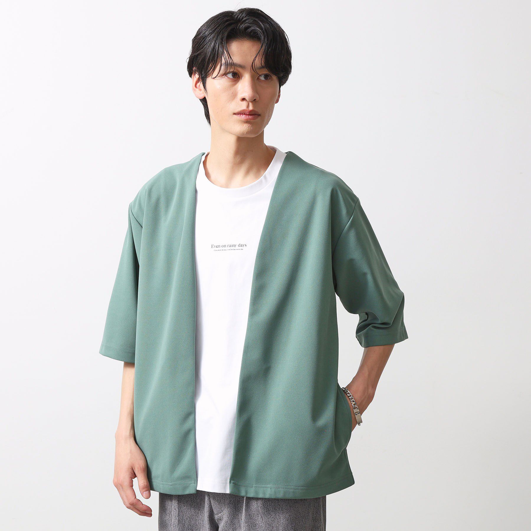 THE SHOP TK「梨地アンサンブルカーディガン　五分袖カーディガン＋半袖Tシャツセット/マシンウォッシャブル」|カーディガン|ミントグリーン(02