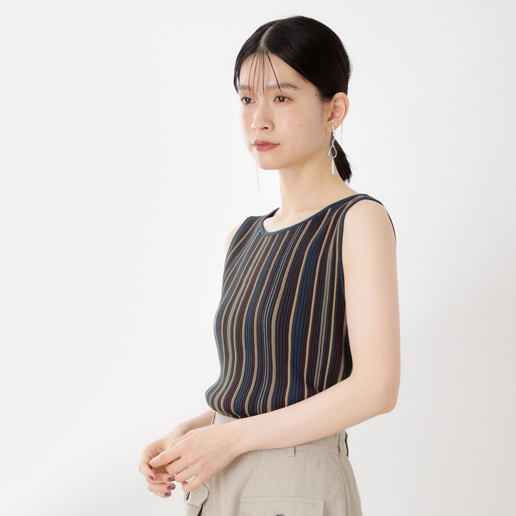 THE SHOP TK「【前後2WAY】ストライプ柄ニットタンクトップ」|ニット・セーター|