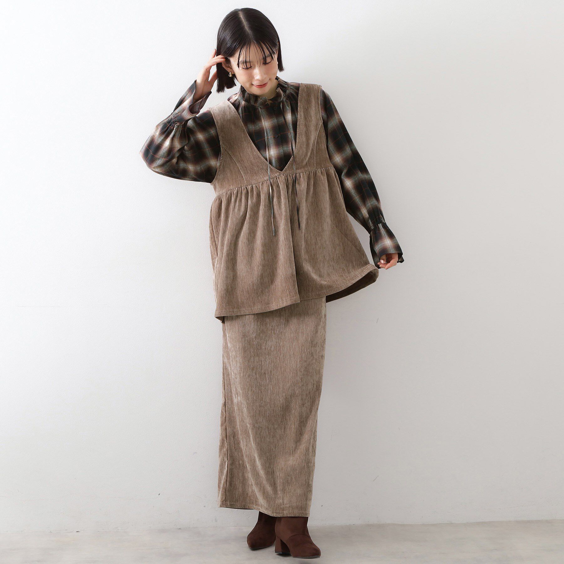 THE SHOP TK「ベロアセットアップ」|スーツ|トープ(054)