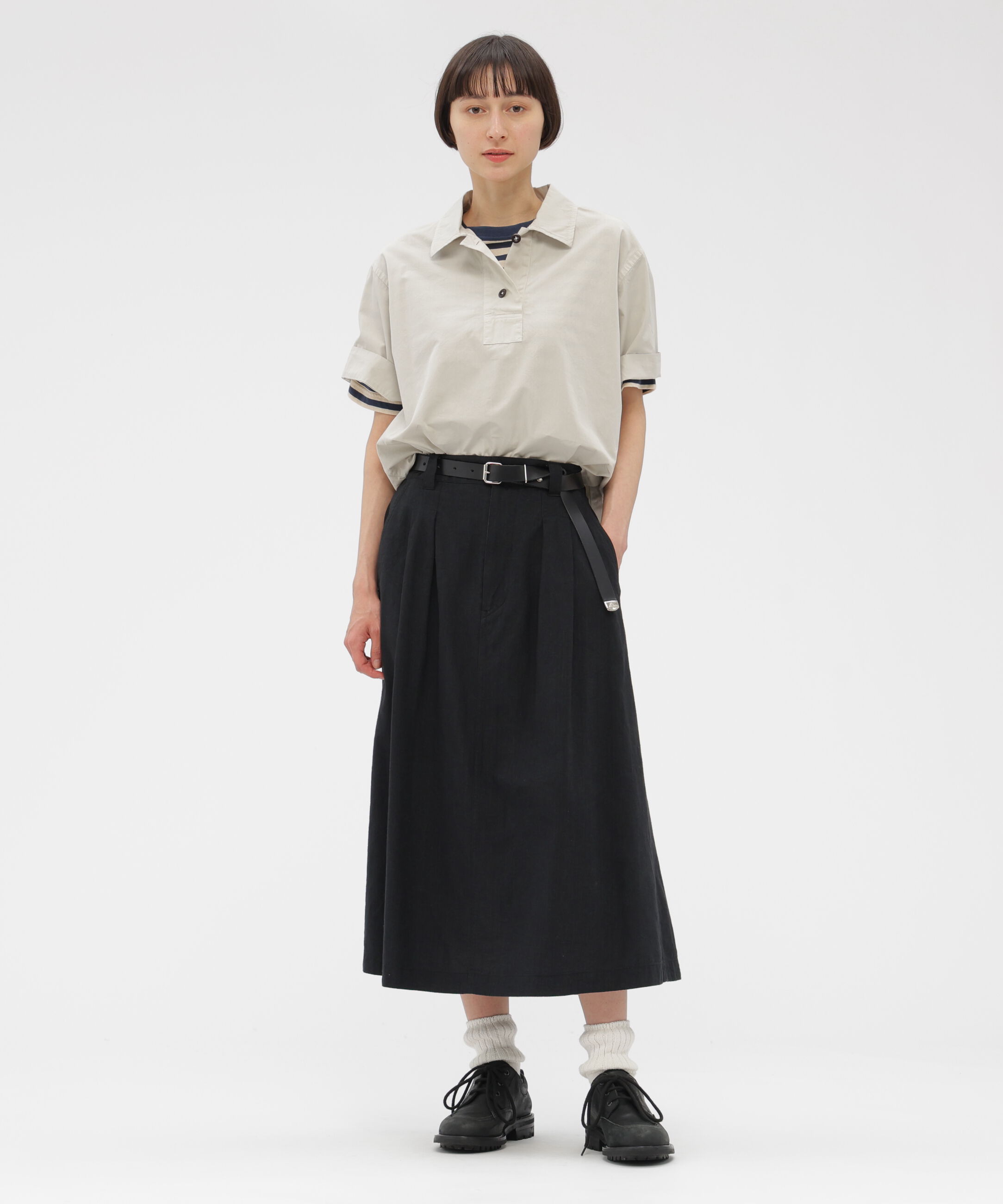 MHL.「COTTON LINEN STRIPE JERSEY TOP」|Tシャツ・カットソー|