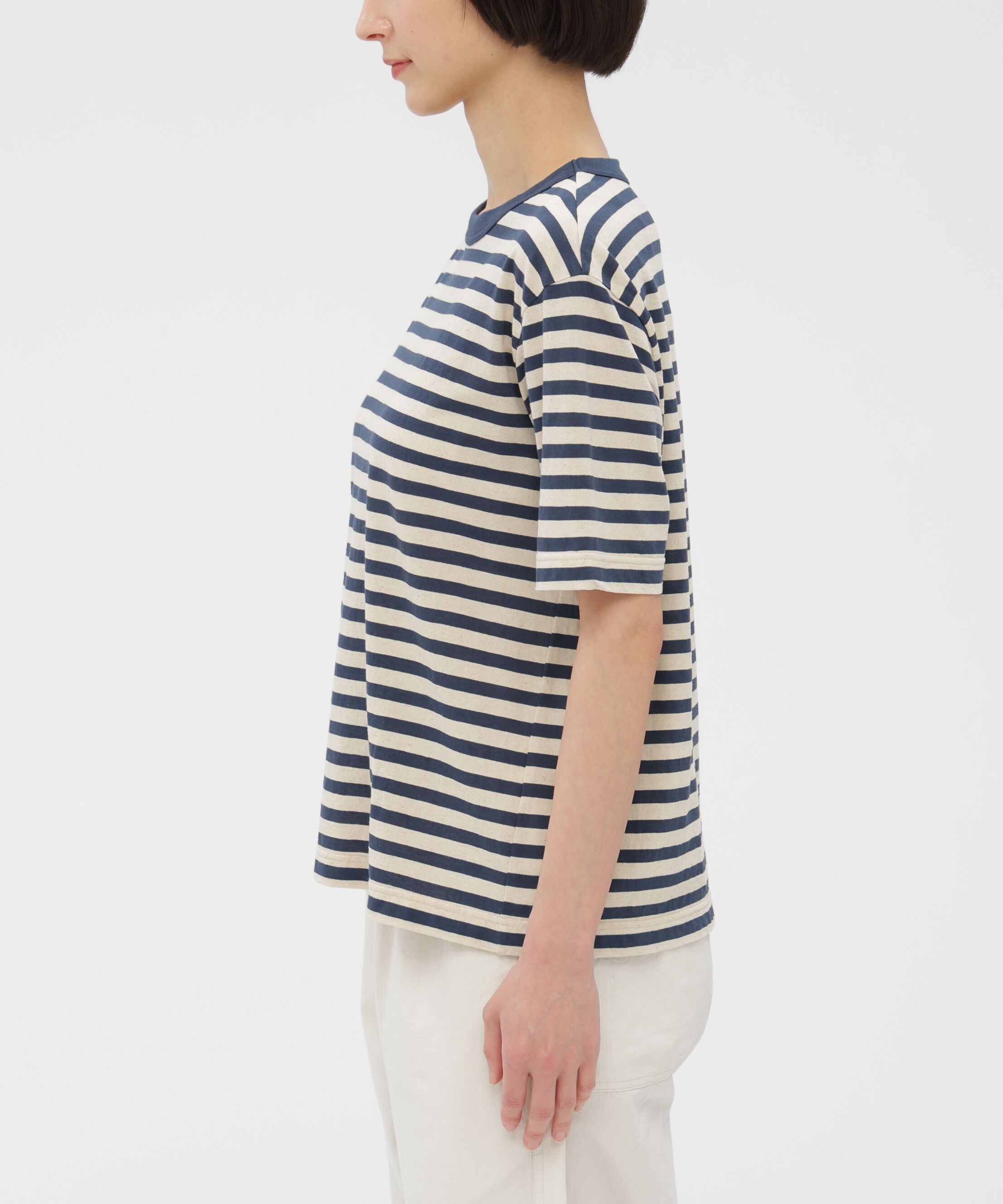 MHL.「COTTON LINEN STRIPE JERSEY TOP」|Tシャツ・カットソー|