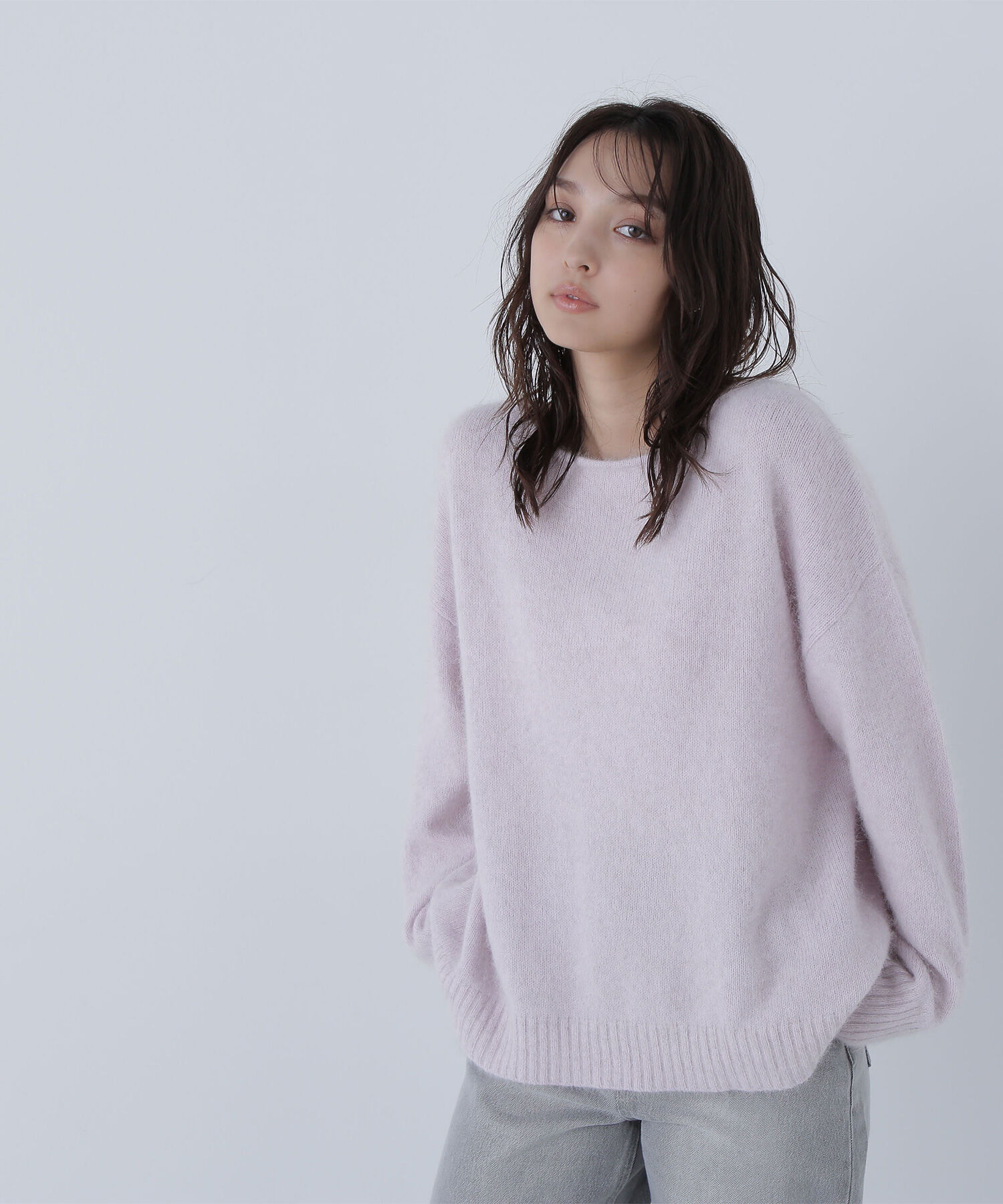  「フォックス混オーバーニット」|ニット・セーター|ペールピンク