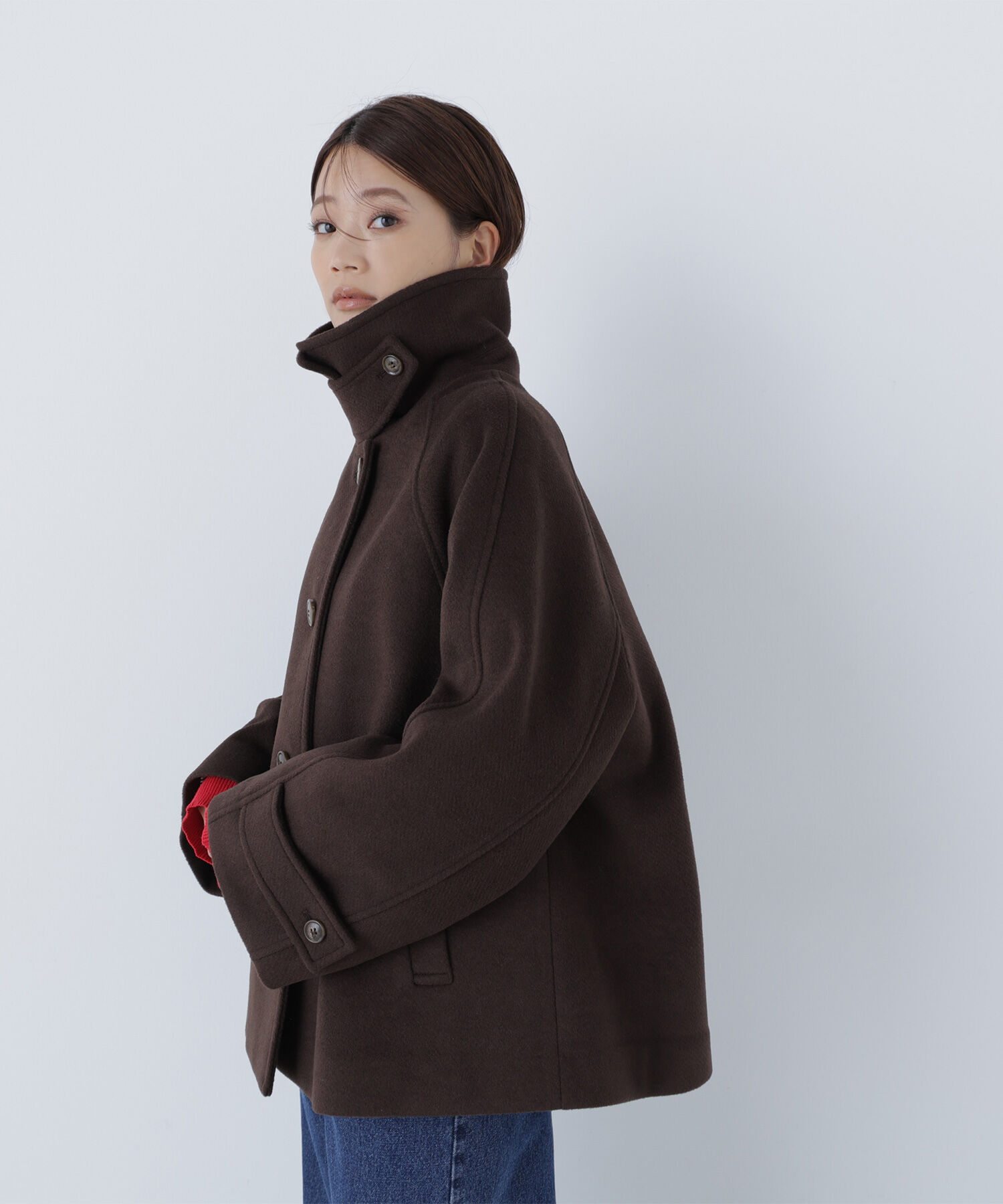  「ステンカラーハーフコート」|ブルゾン・スタジャン|ダークブラウ 1