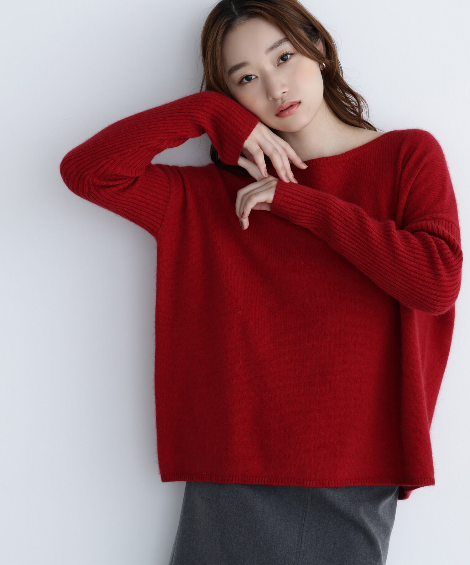  「ウールブレンドヘアリーニット」|ニット・セーター|レッド