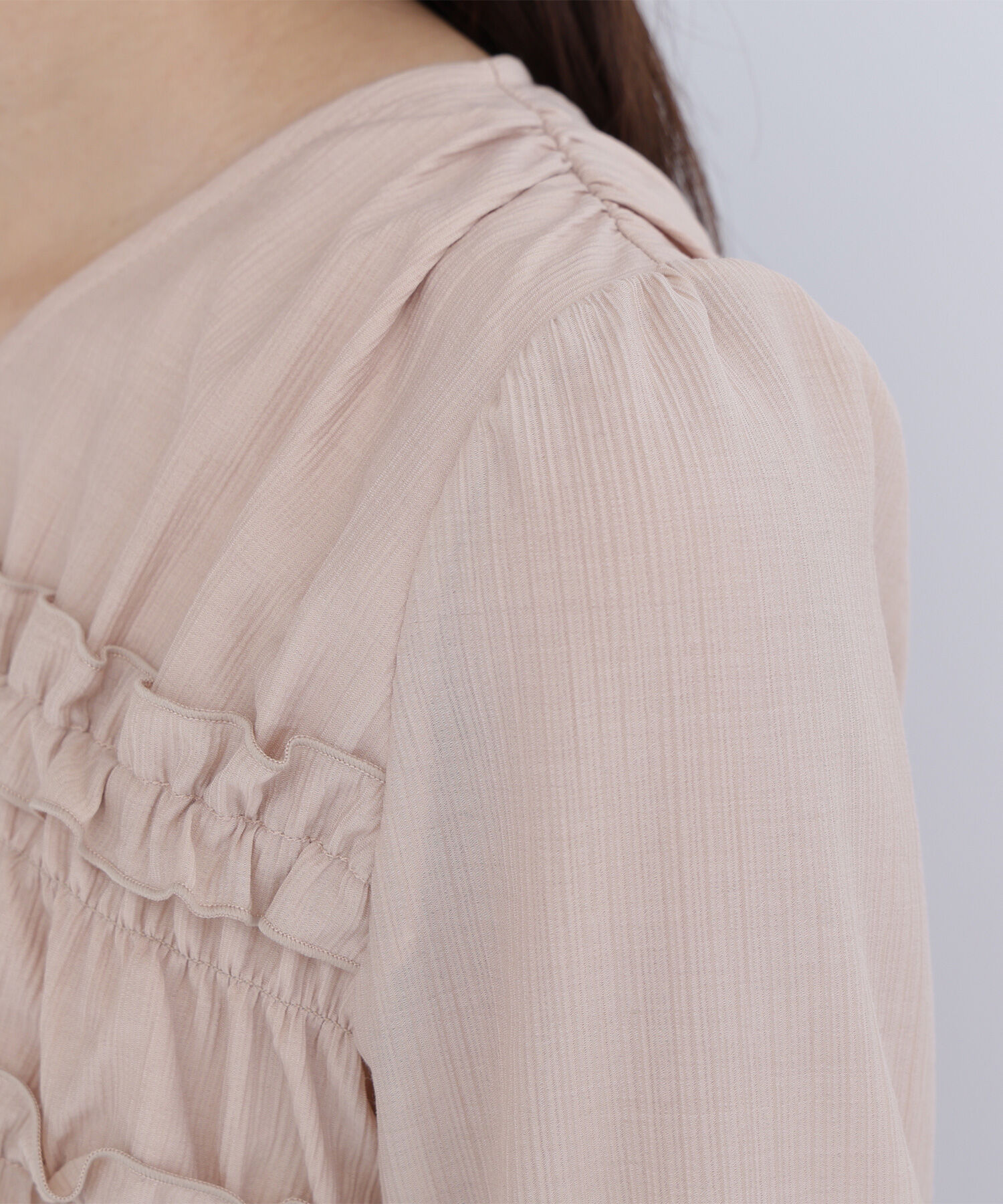  「フロントリボンペプラム楊柳ブラウス」|シャツ・ブラウス|