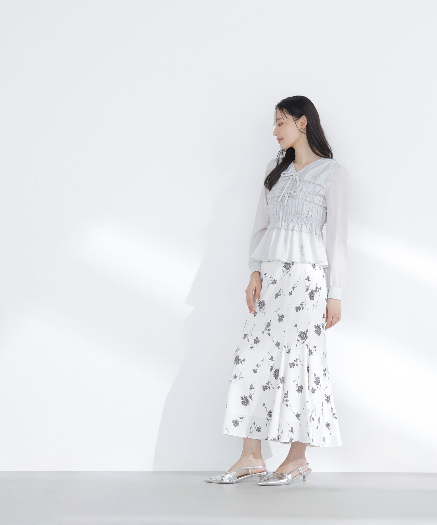  「フロントリボンペプラム楊柳ブラウス」|シャツ・ブラウス|