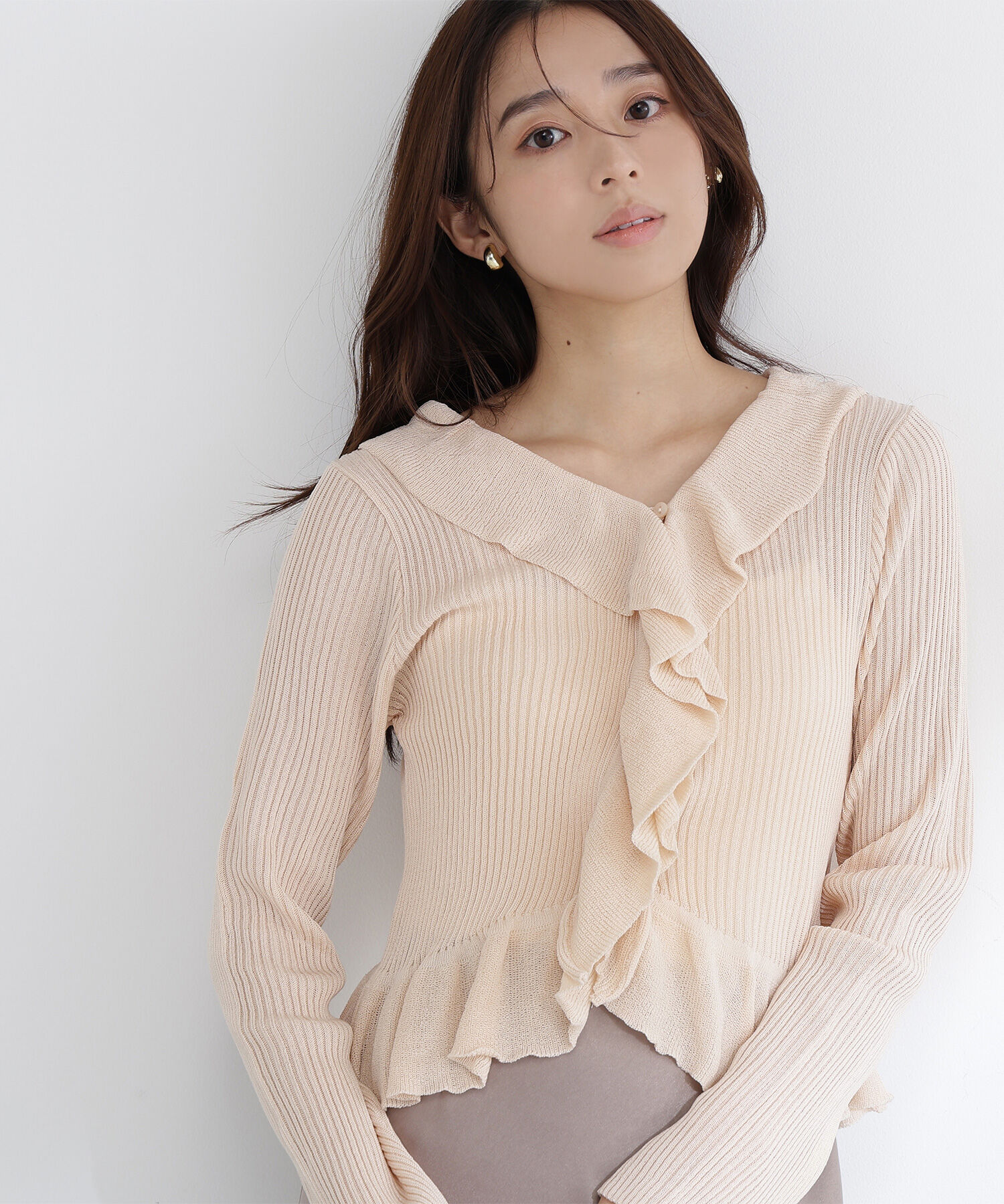  「フリルトリムカーディガン」|ニット・セーター|ペールオレン