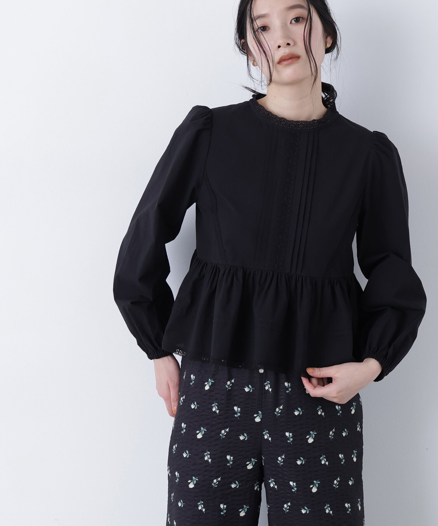  「〈N.〉コットンレースブラウス」|シャツ・ブラウス|ブラック