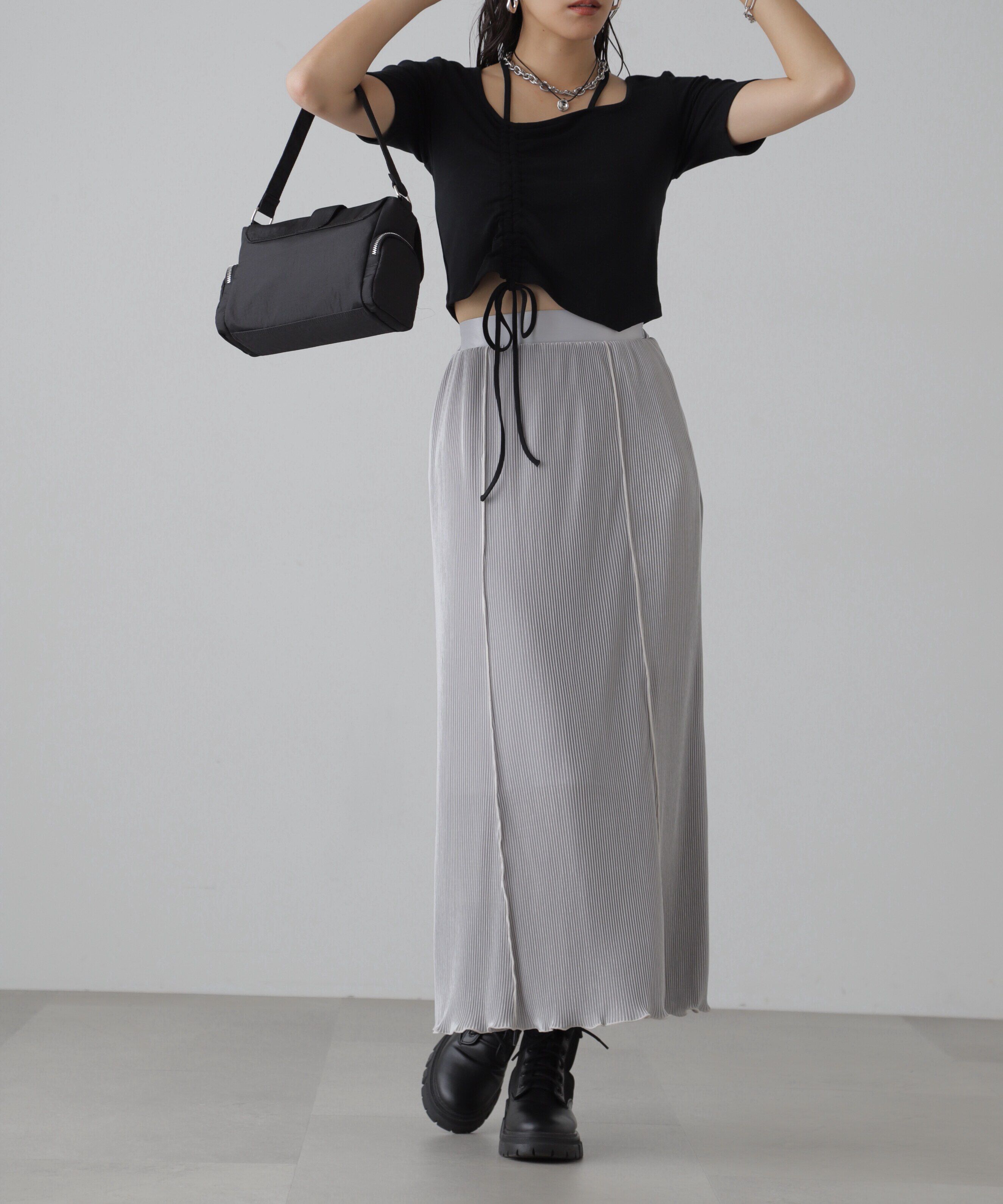  「配色メローカットソープリーツスカート」|スカート|