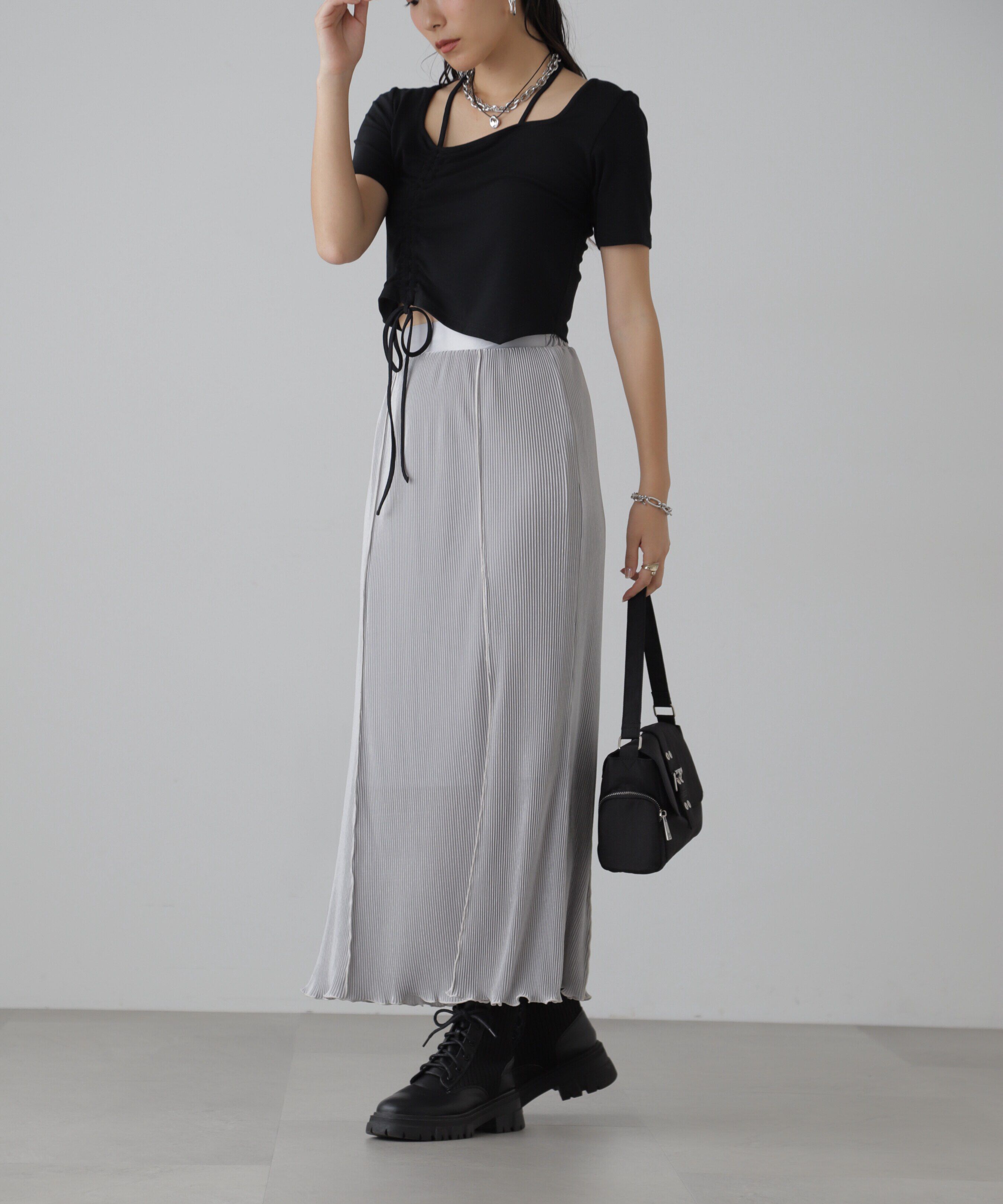  「配色メローカットソープリーツスカート」|スカート|