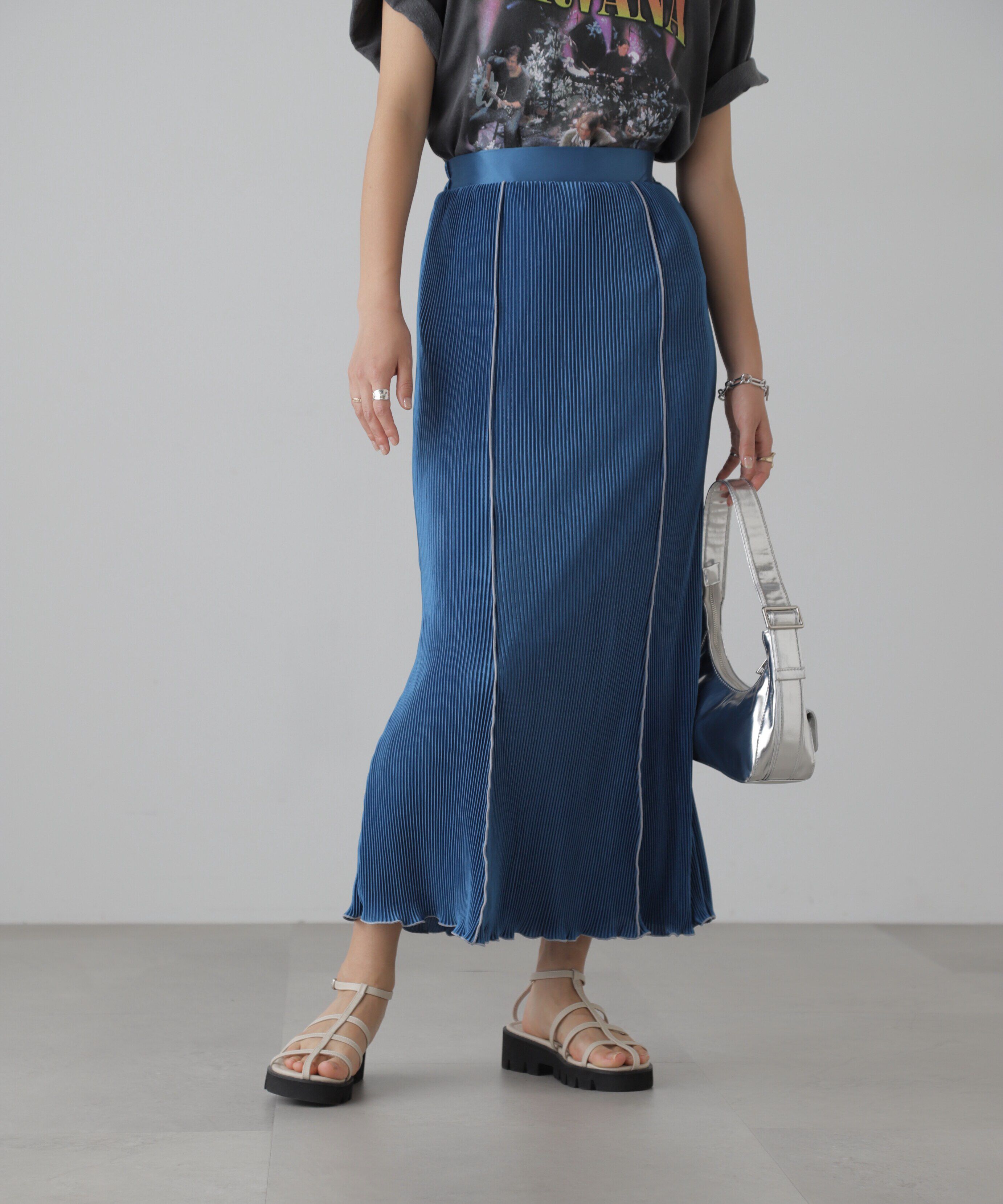  「配色メローカットソープリーツスカート」|スカート|