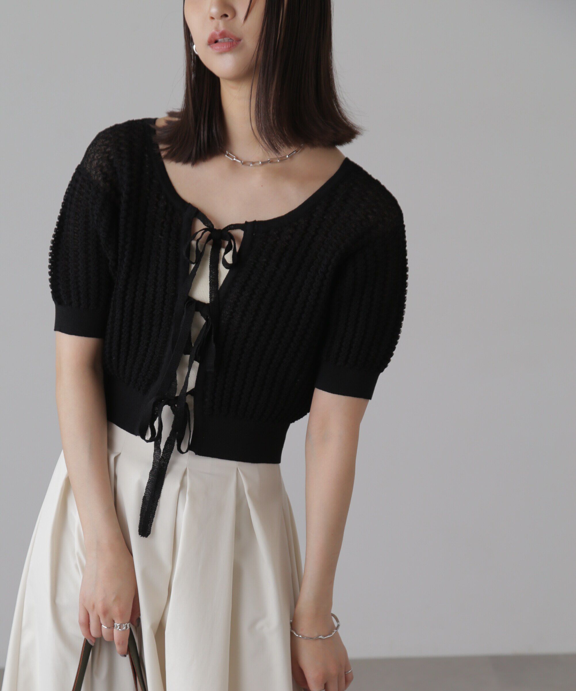  「ウェーブ柄2wayニットカーディガン」|ニット・セーター|