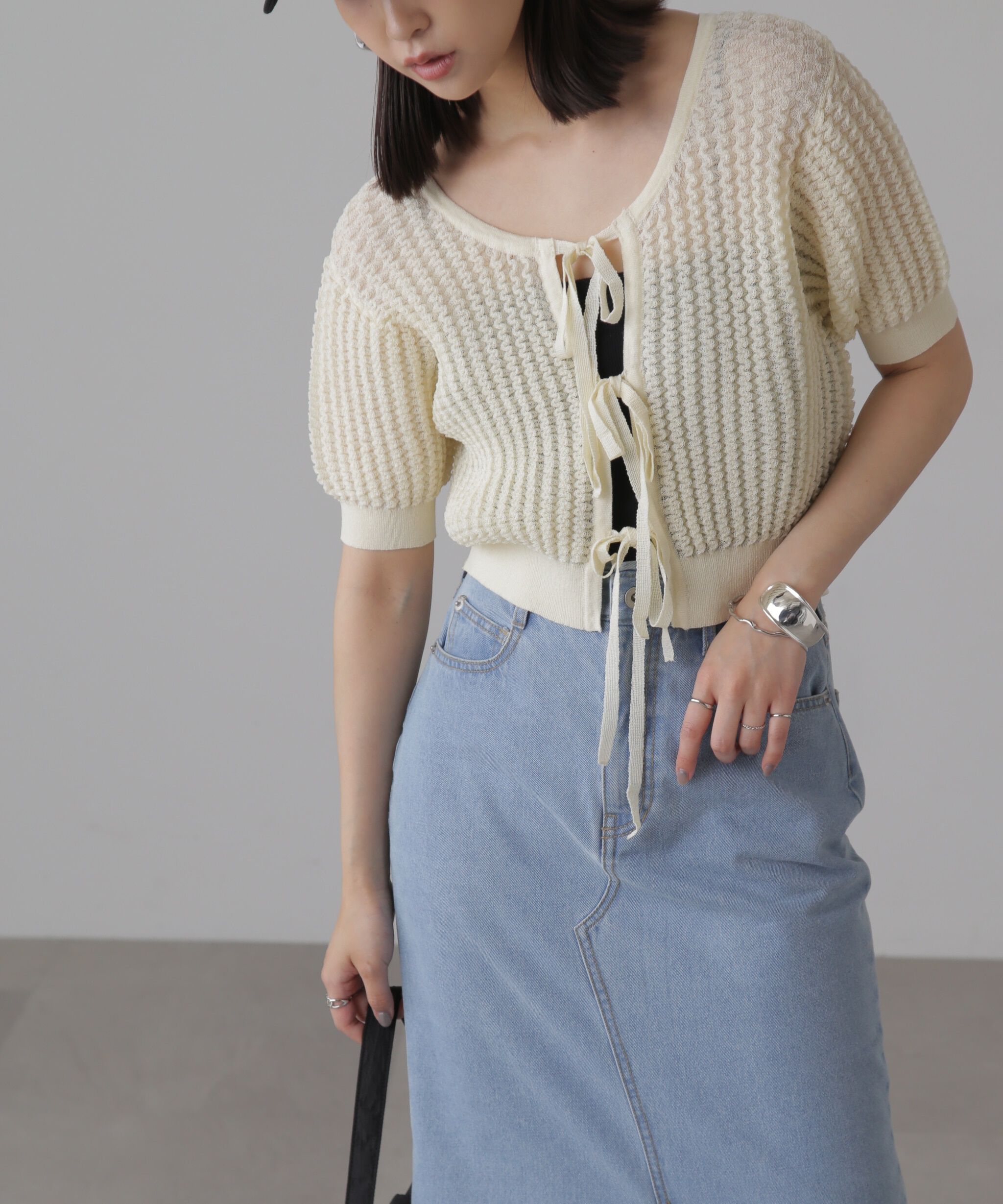  「ウェーブ柄2wayニットカーディガン」|ニット・セーター|