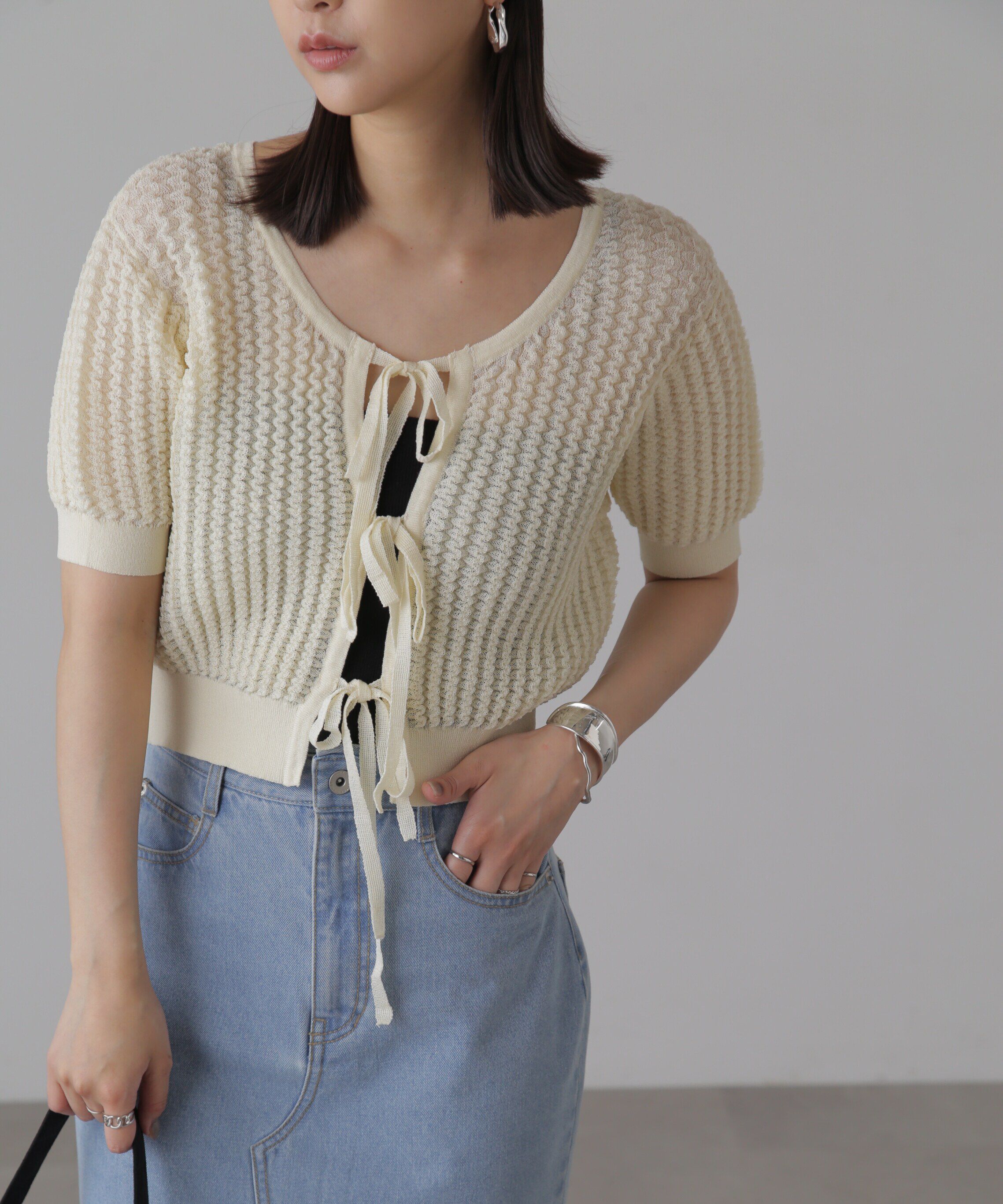  「ウェーブ柄2wayニットカーディガン」|ニット・セーター|