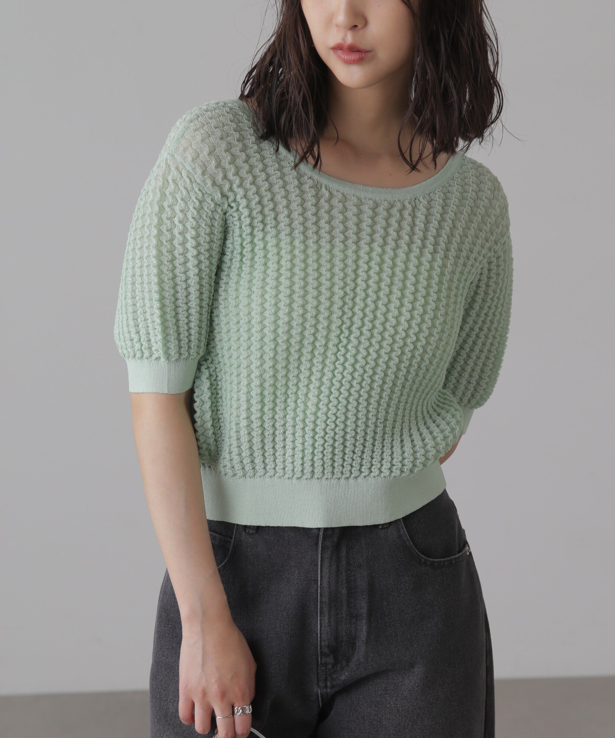  「ウェーブ柄2wayニットカーディガン」|ニット・セーター|