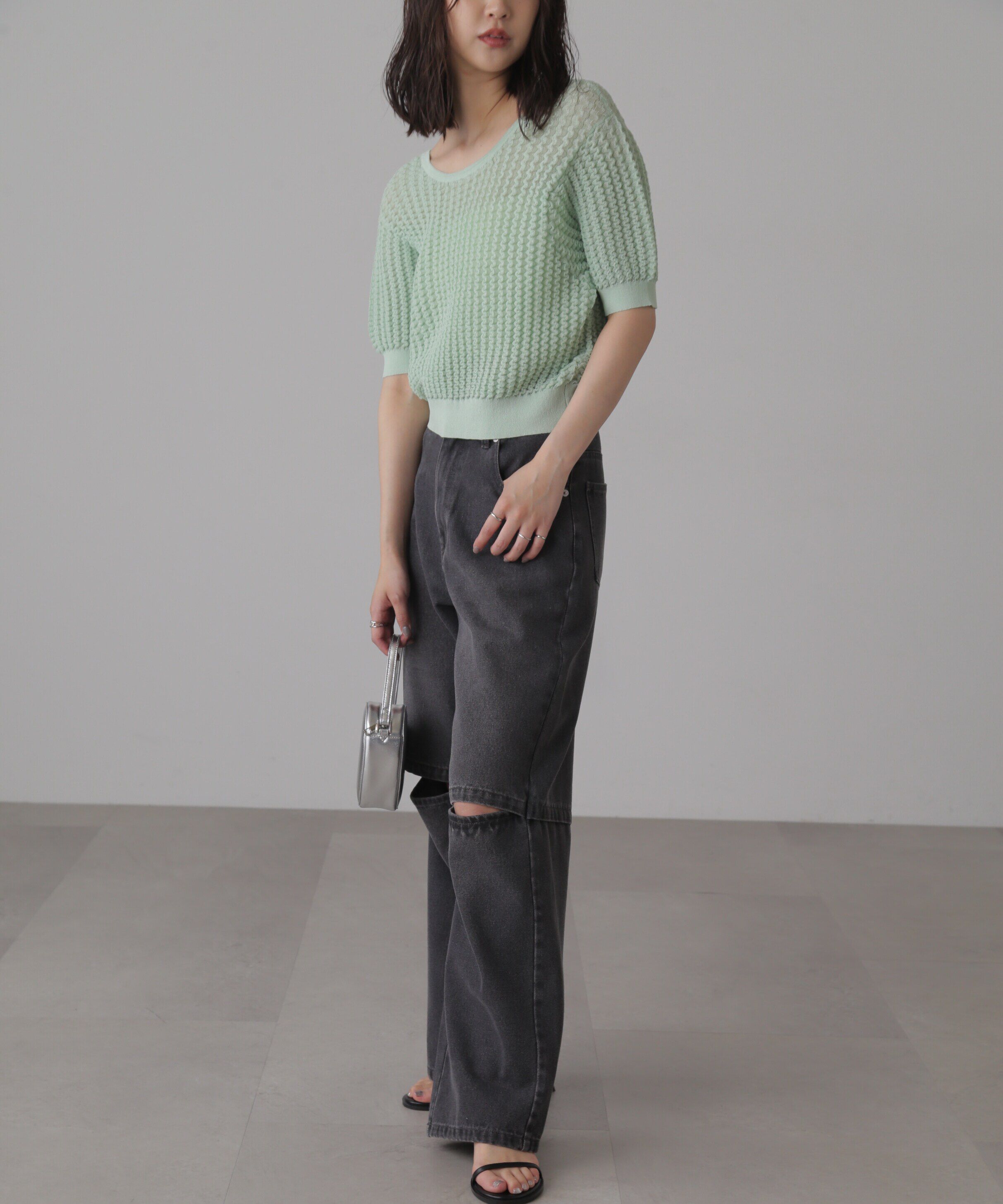  「ウェーブ柄2wayニットカーディガン」|ニット・セーター|