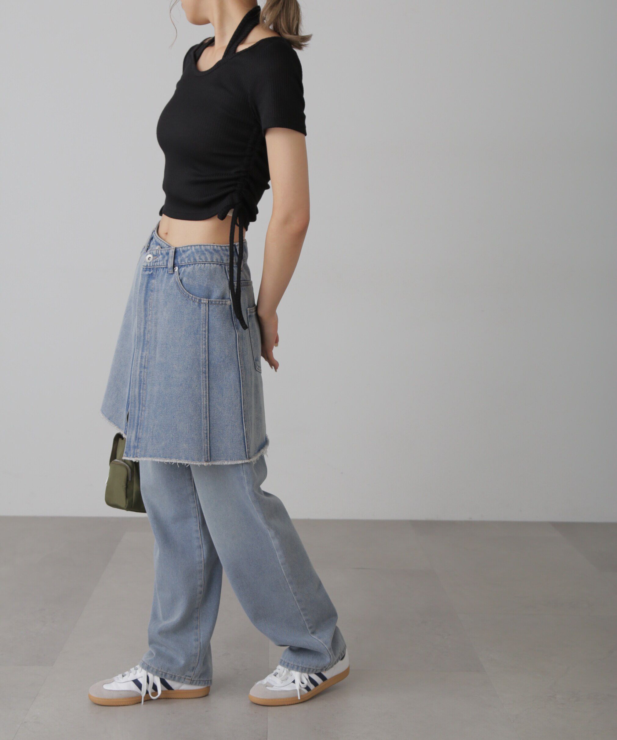  「［レイヤード可］デニムラップミニスカート」|スカート|